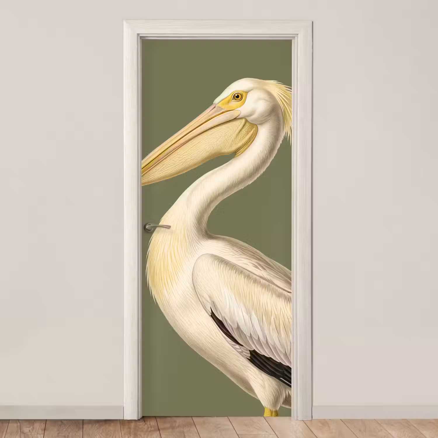 Pelikaan - Wit - Vogel - Klassiek - Natuur deurposter klein -3d_beige