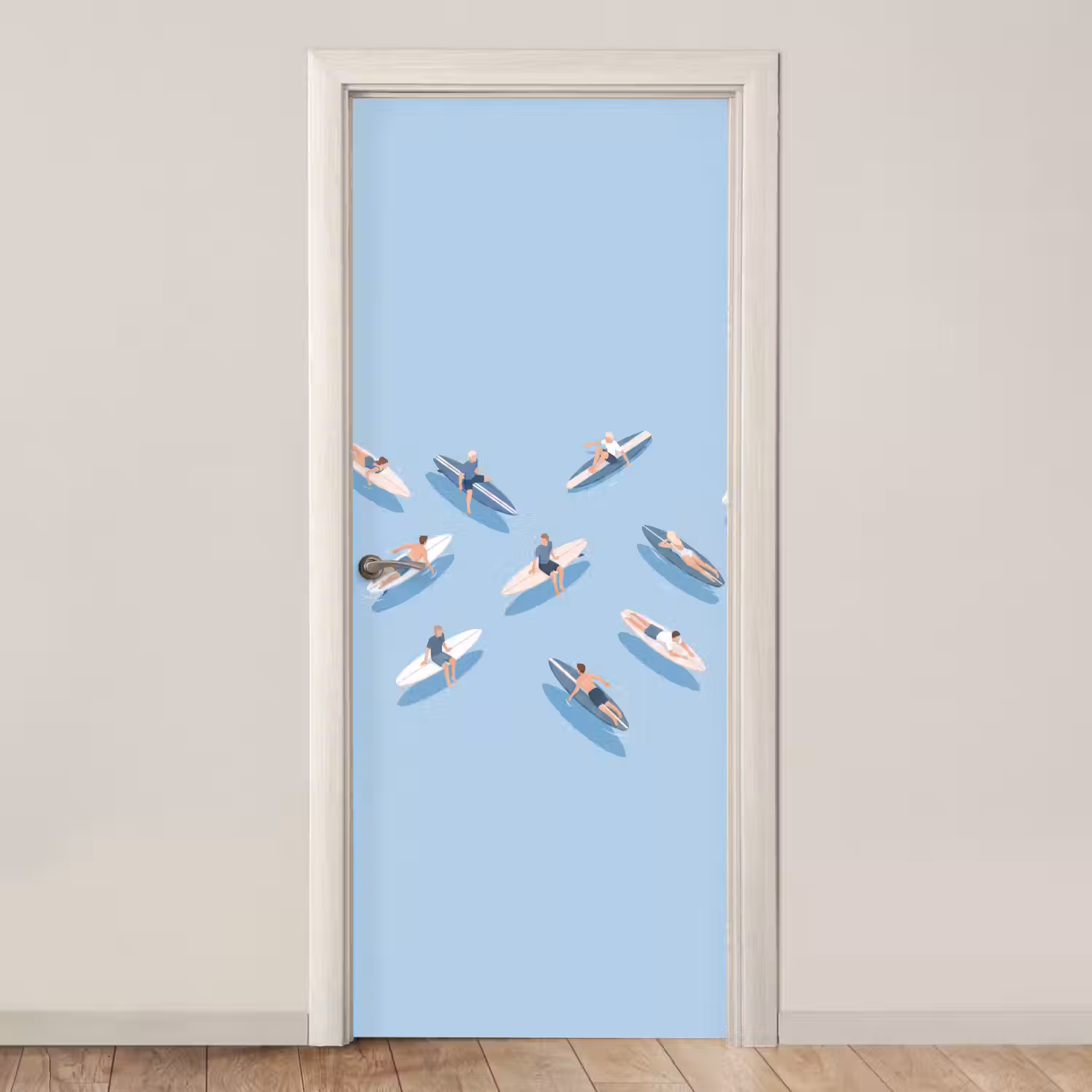 Mensen - Surfen - Water - Zomer - Illustratie deurposter klein -3d_beige
