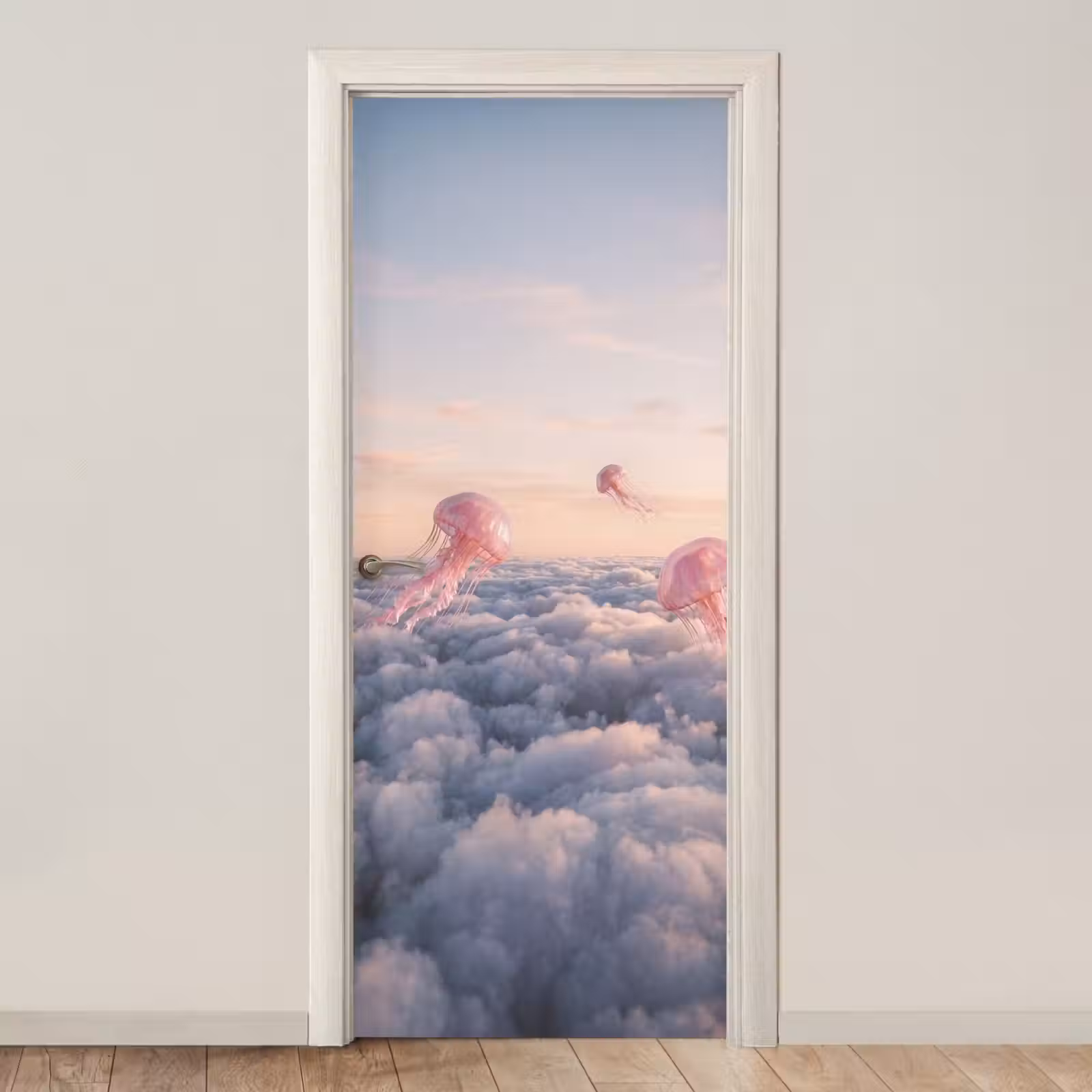 Door sticker - Pink Animal - Clouds - Roze dier - Wolken deurposter klein