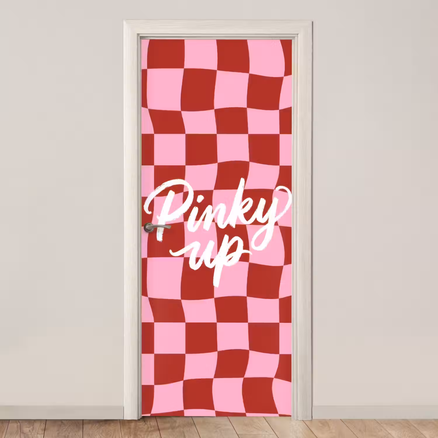 Pinky up - Geblokt - Bordeauxrood deurposter klein -3d_beige