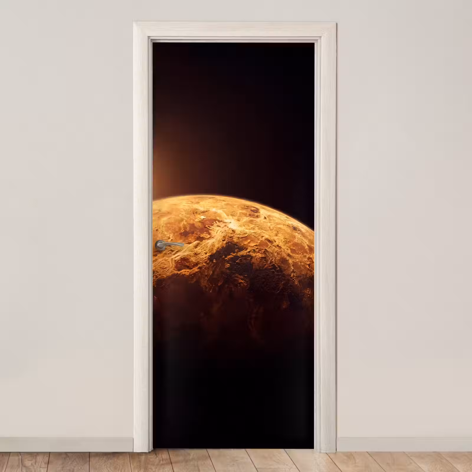 Door sticker - Planet - Space - Orange - Planeet - Ruimte - Oranje deurposter klein