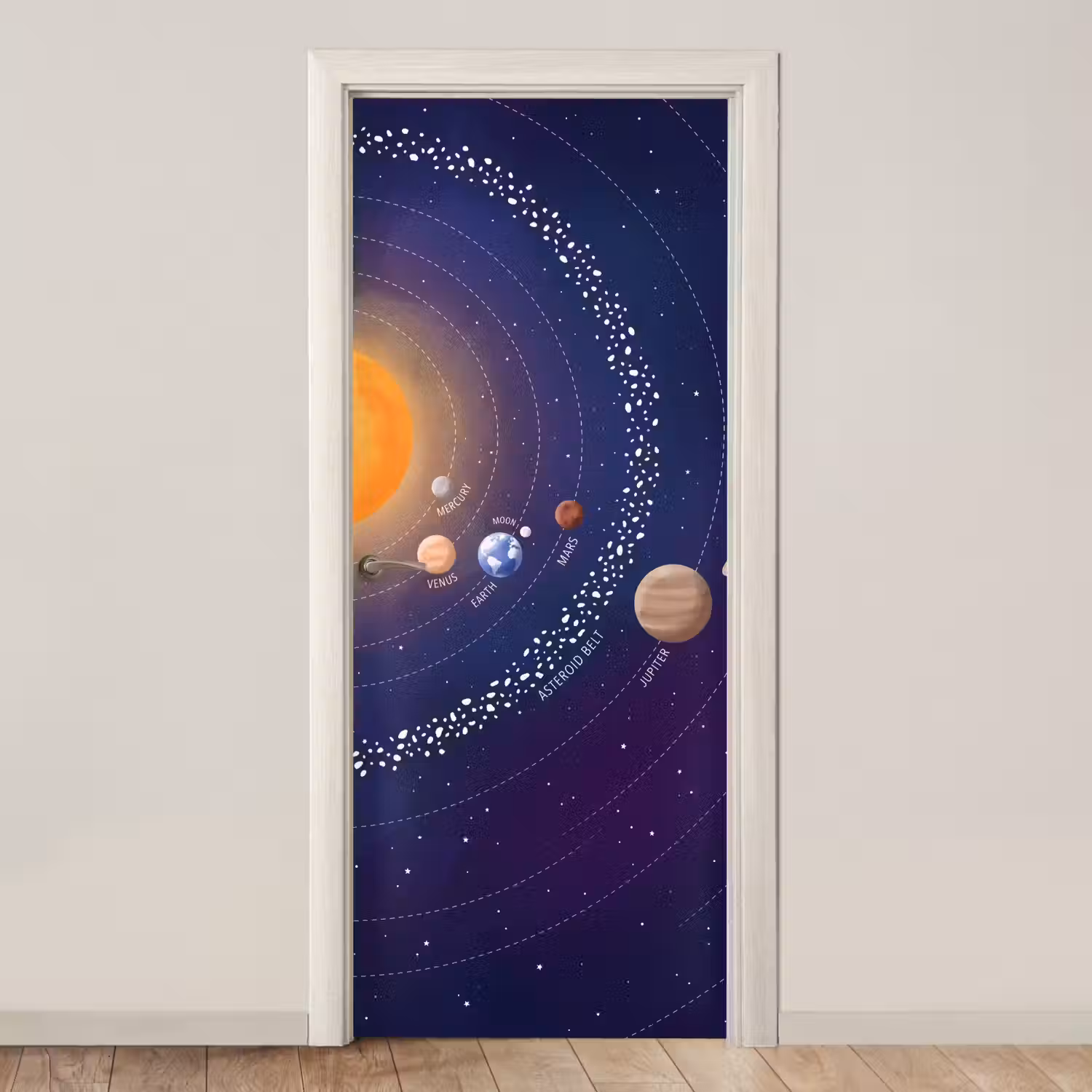 Planetenstelsel - Ruimte - Illustratie deurposter klein -3d_beige