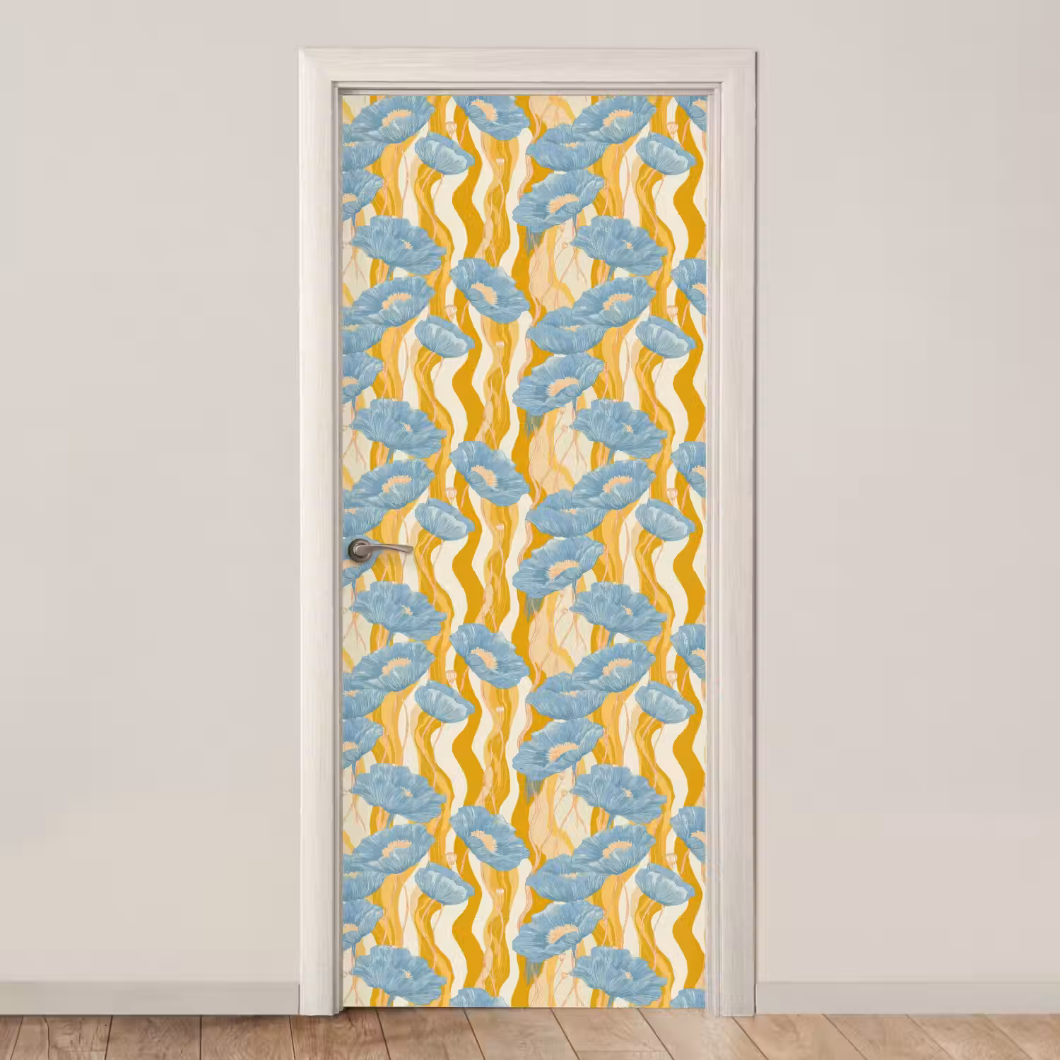 Papavers - Botanisch - Blauw deurposter klein 289 -3d_beige