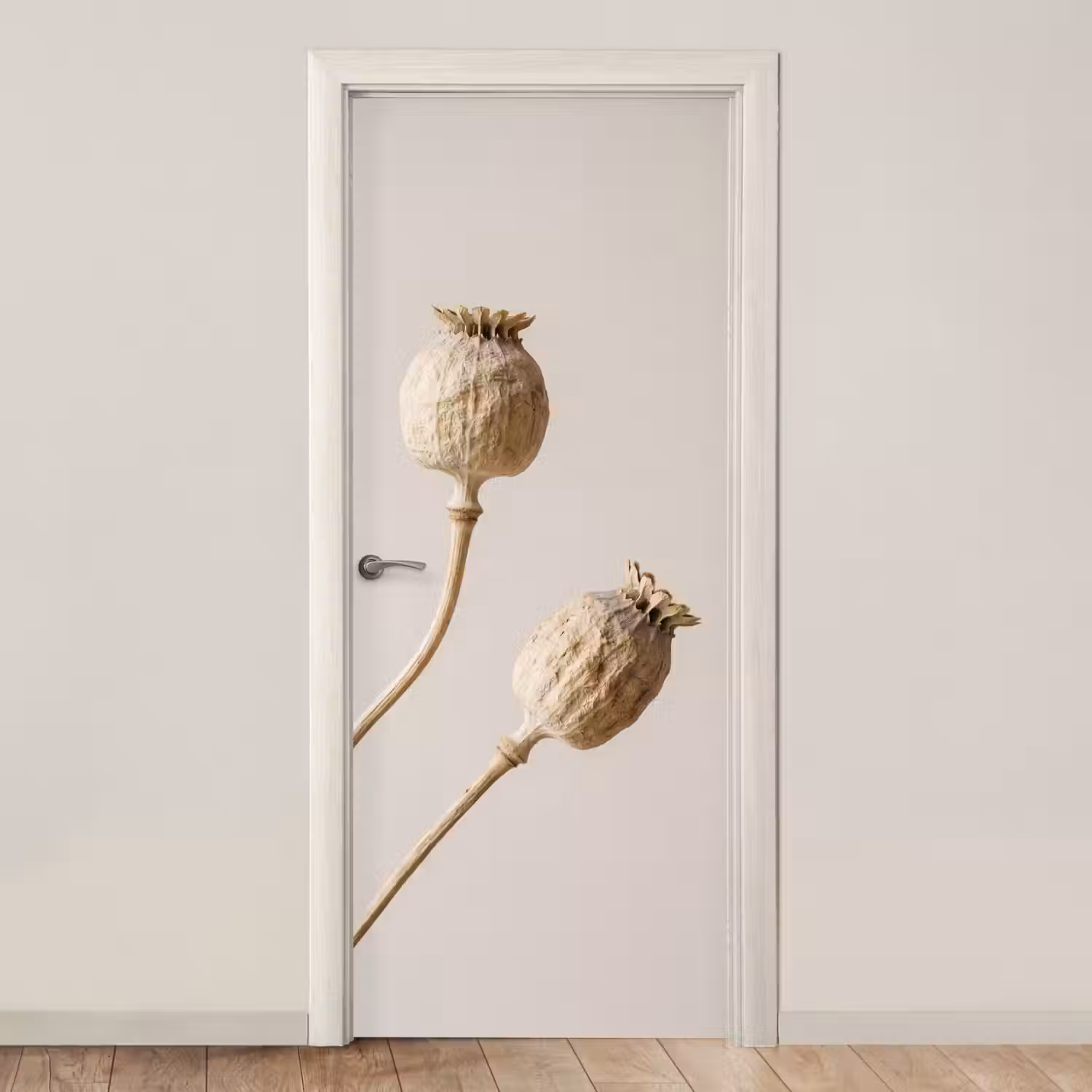 Papaverbollen - Droogbloemen - Minimalistisch - Beige - Rustig deurposter klein -3d_beige