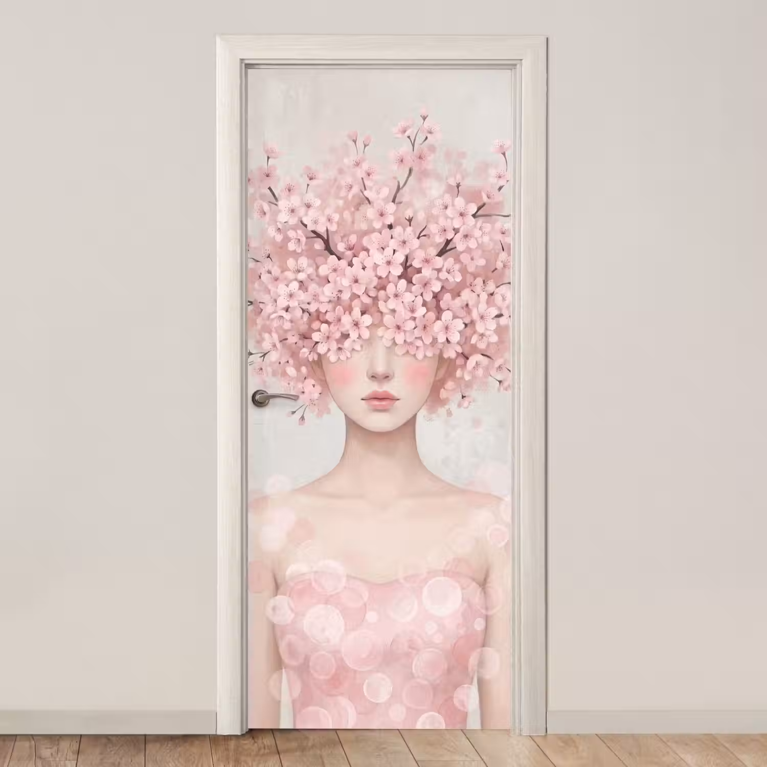 Portret - Kersenbloesem - Roze deurposter klein -3d_beige