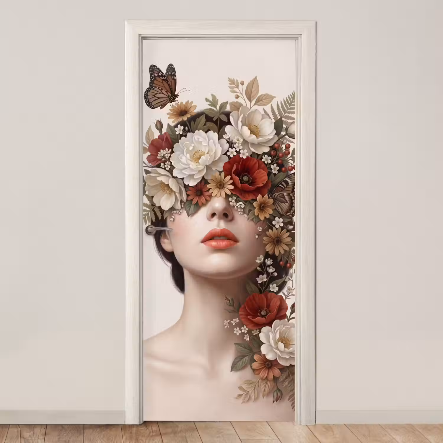 Portret - Bloemen - Cremé deurposter klein -3d_beige