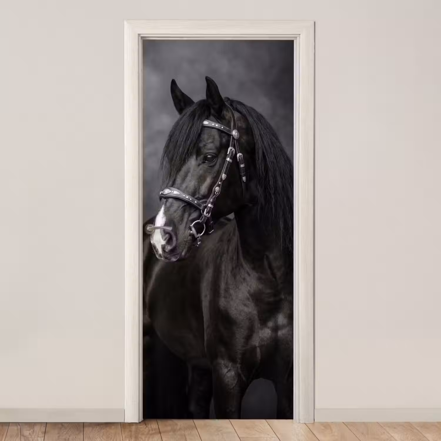 Portret - Paard - Zwart deurposter klein -3d_beige