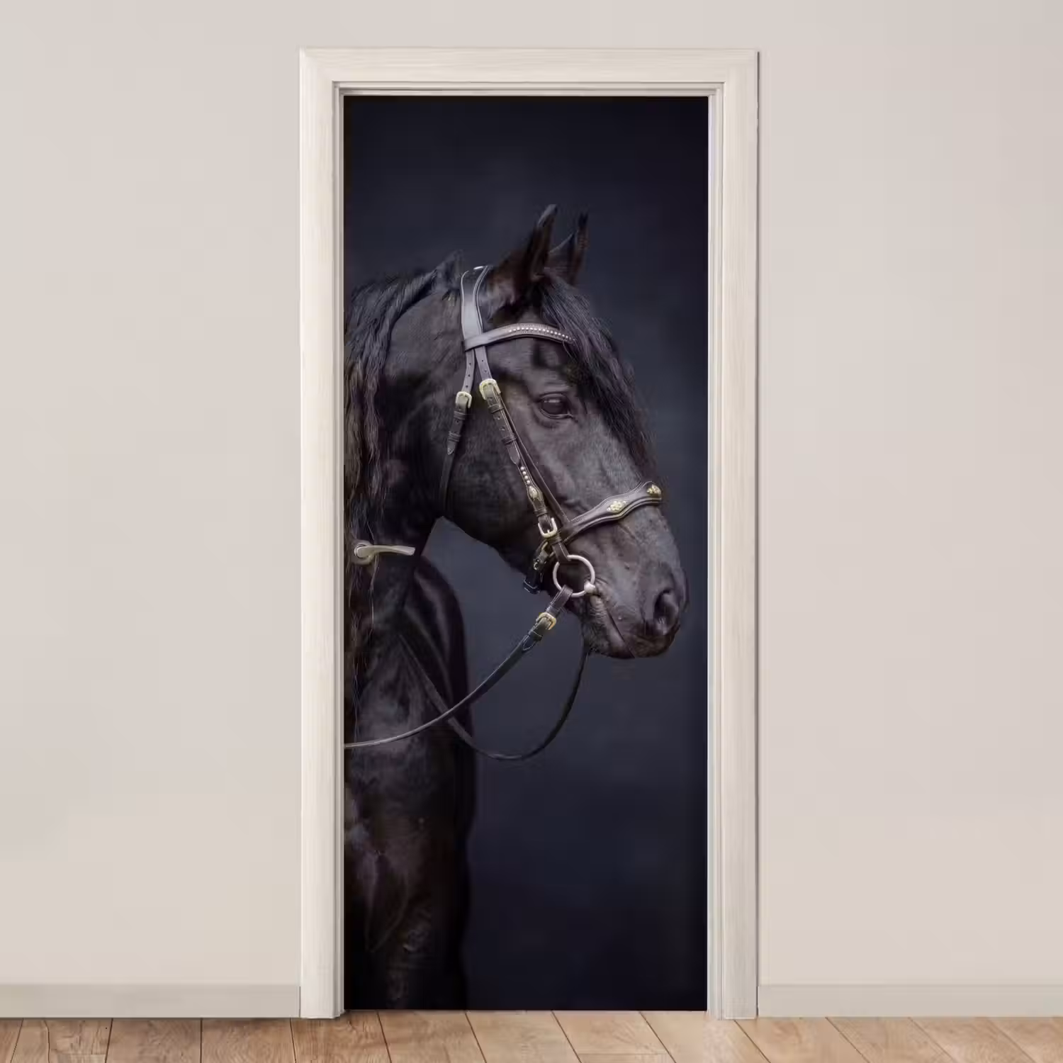 Portret - Paard - Donker deurposter klein -3d_beige