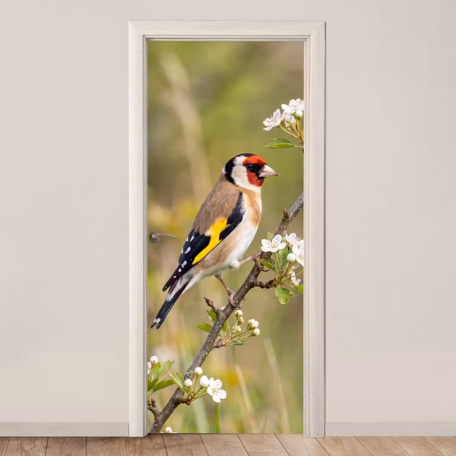 Putter - Bloesem - Lente - Natuur - Kleurrijk deurposter klein -3d_beige
