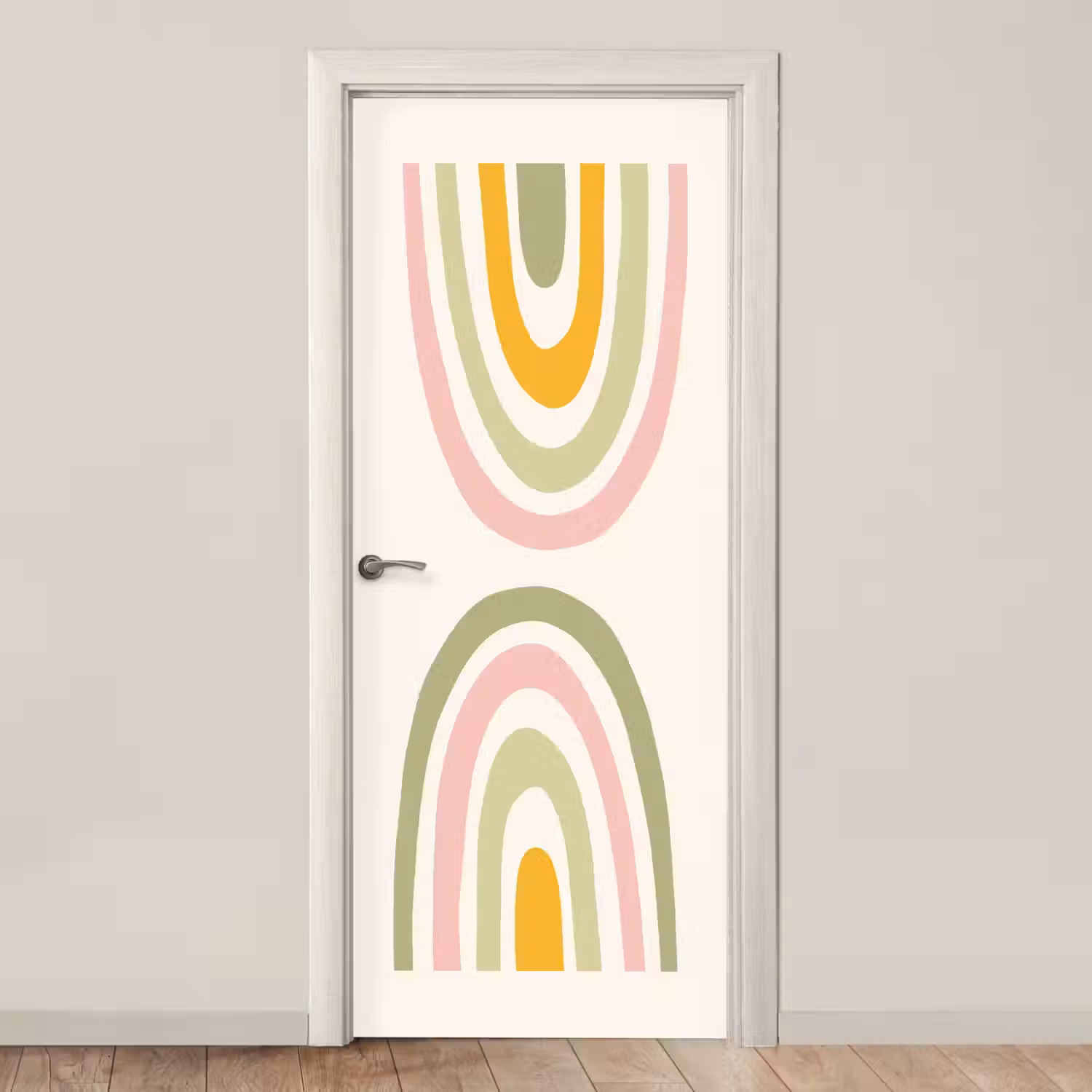 Regenboog - Pastel - Groen - Roze - Modern deurposter klein -3d_beige