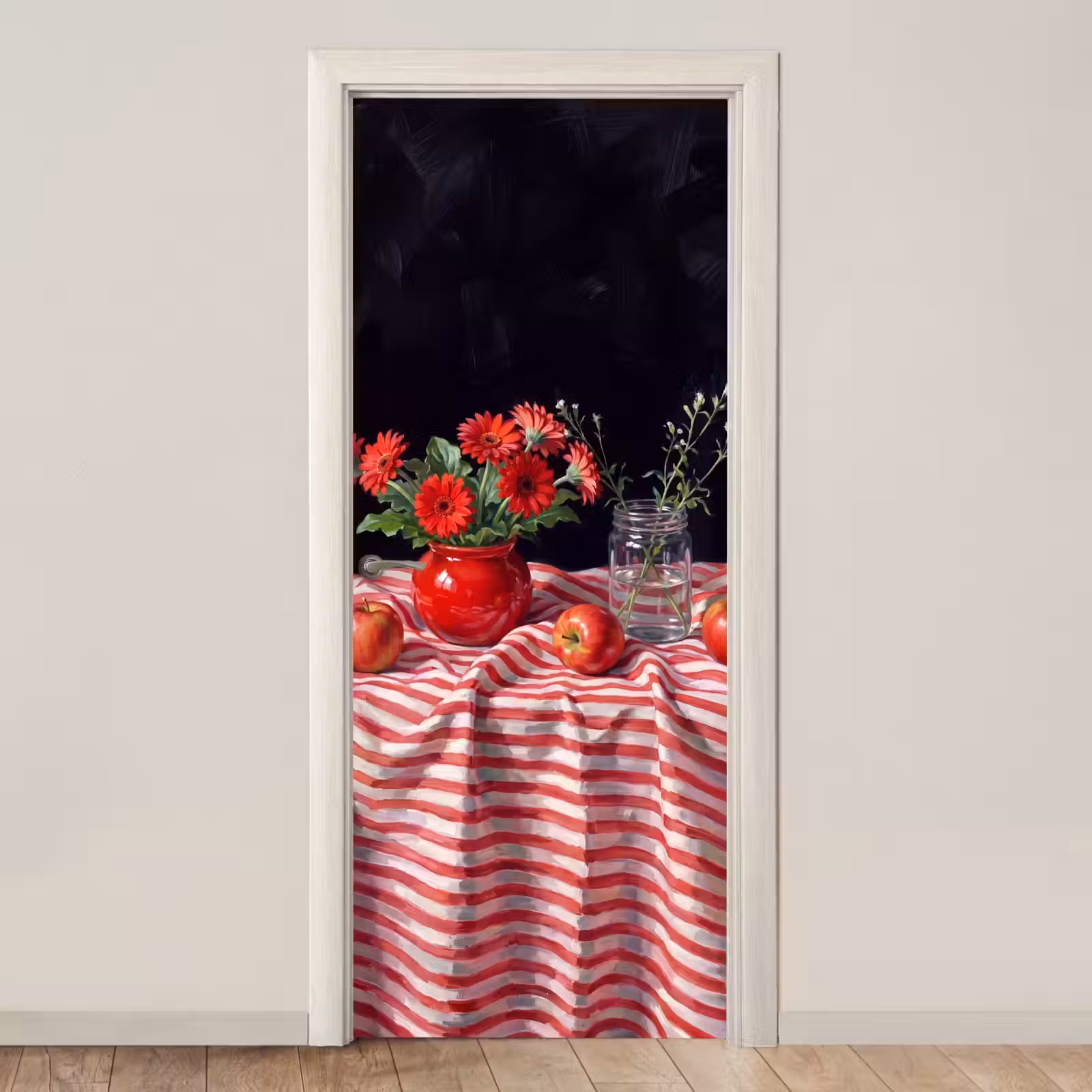 Door sticker - Red Flowers - Vase - Rode bloemen - Vaas deurposter klein