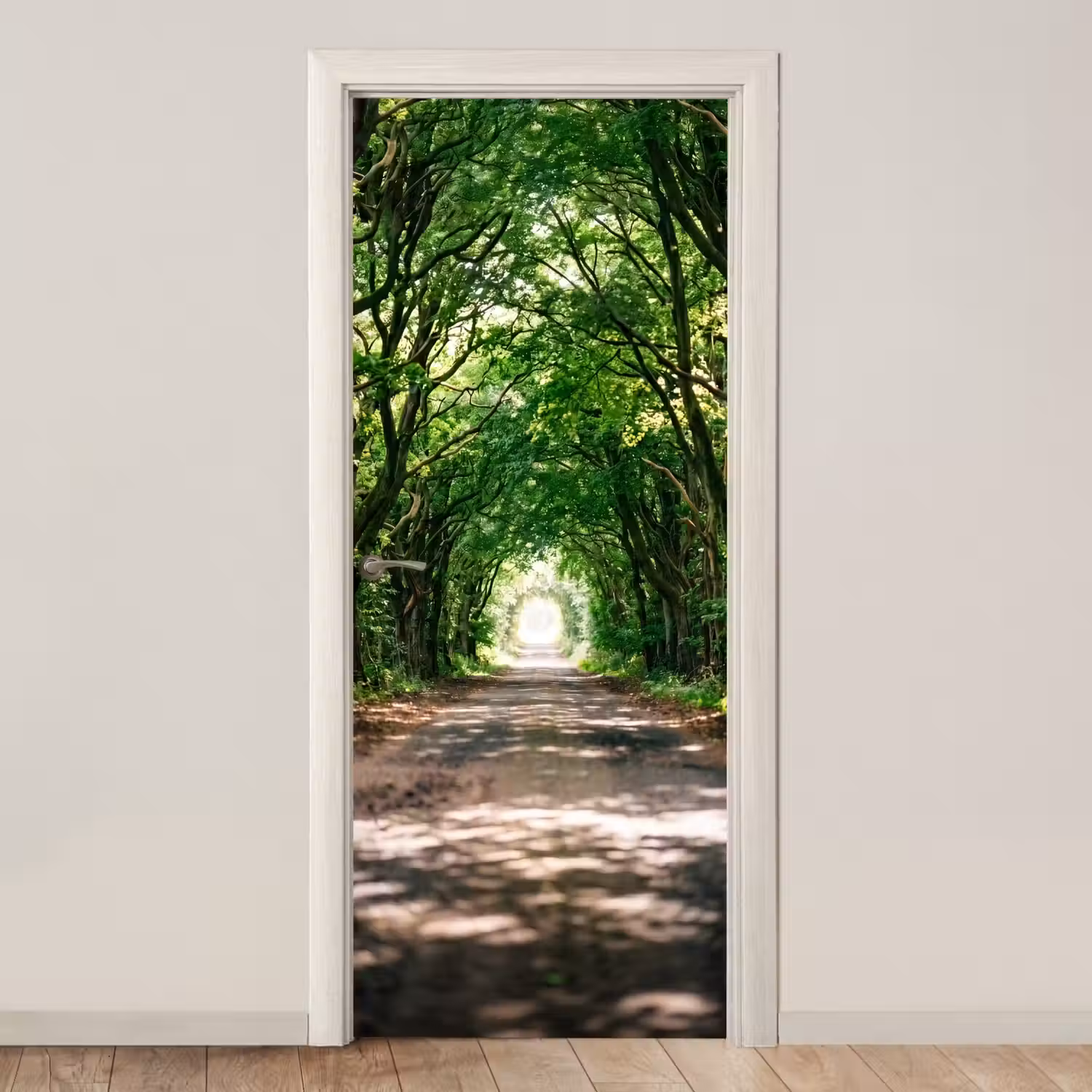 Weg - Bomen - Natuur - Groen deurposter klein -3d_beige