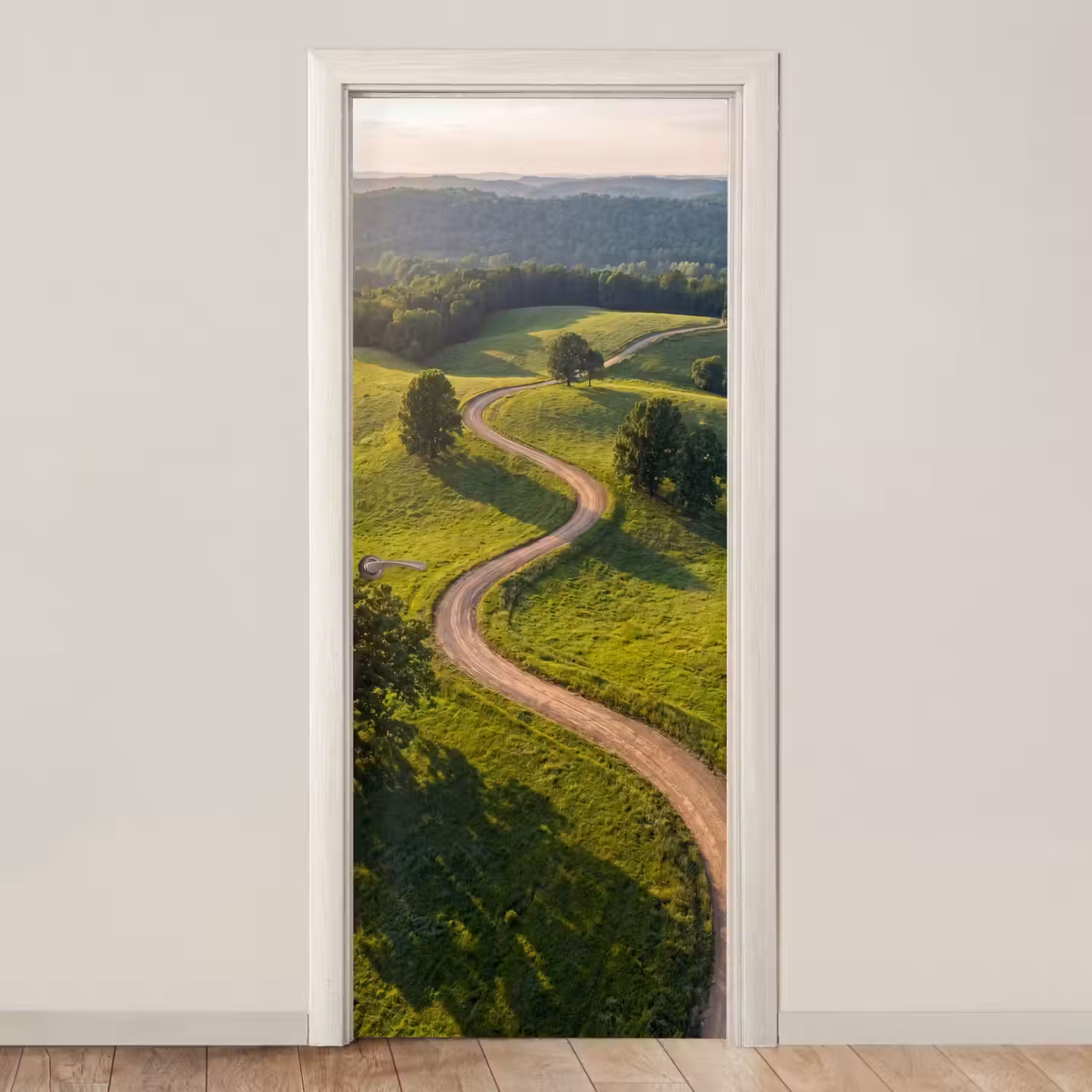 Weg - Weide - Natuur - Groen deurposter klein -3d_beige