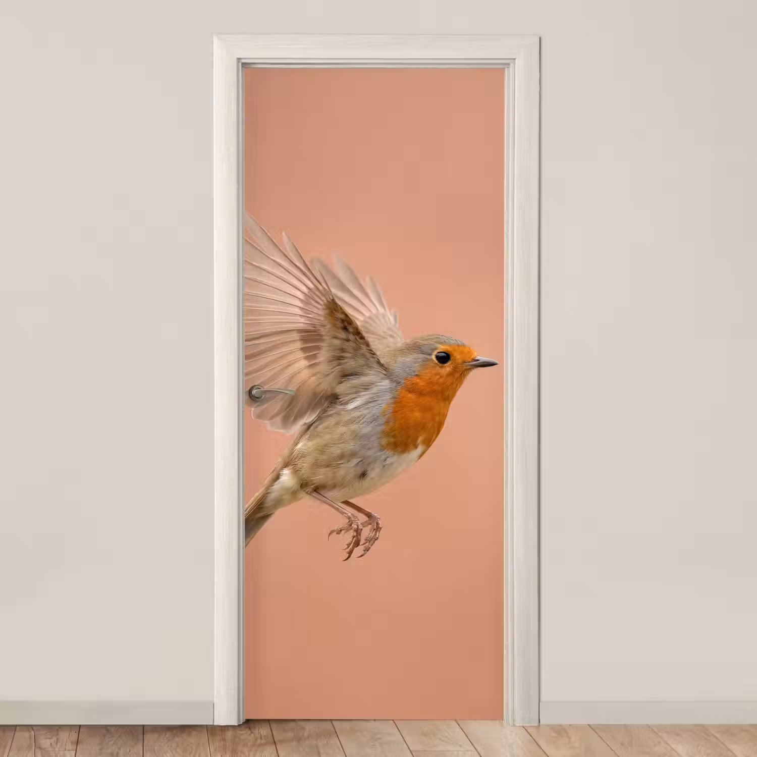 Roodborst - Natuur - Roze deurposter klein -3d_beige