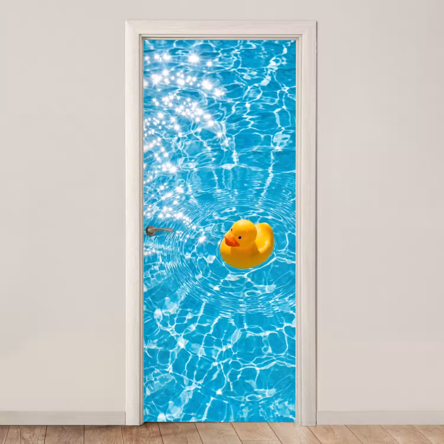 Badeend - Dobberen - Blauw deurposter klein -3d_beige