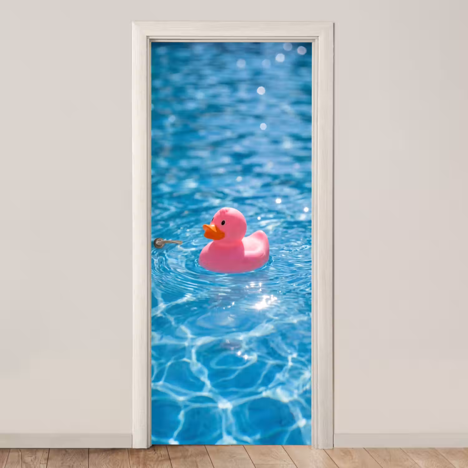 Badeend - Dobberend - Roze deurposter klein -3d_beige