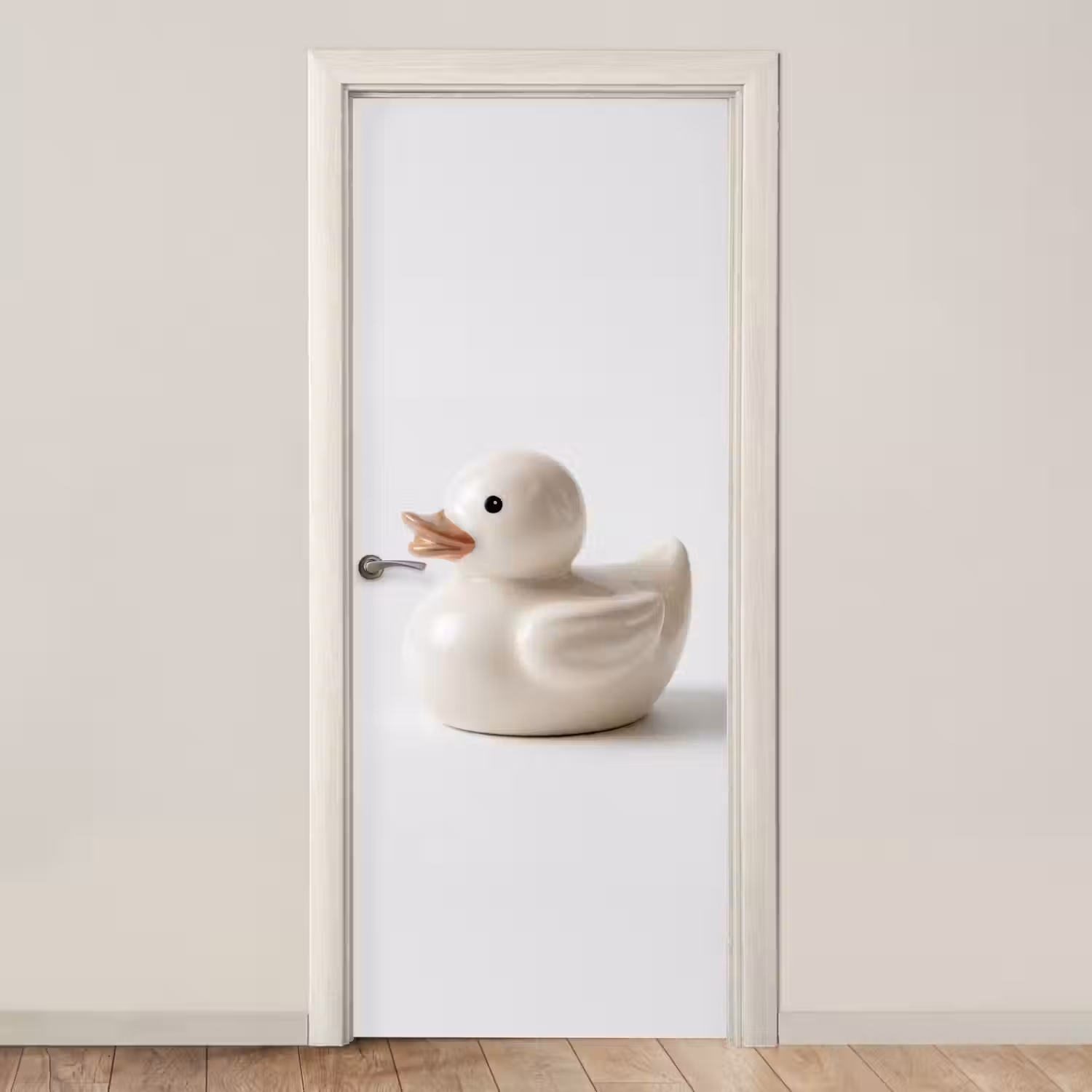 Badeend - Minimalistisch - Wit deurposter klein -3d_beige