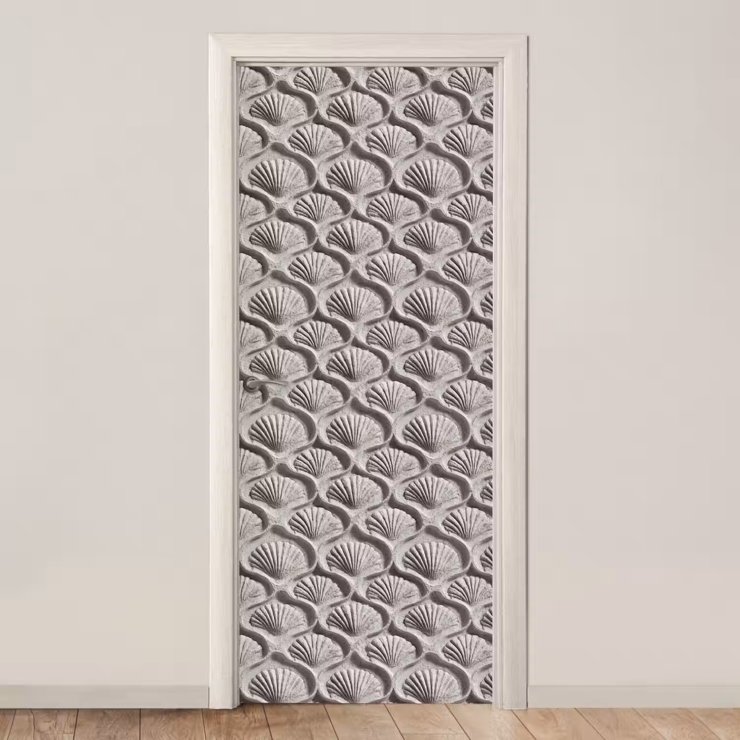 Zand - Schelpenvorm - Grijs deurposter klein 289 -3d_beige
