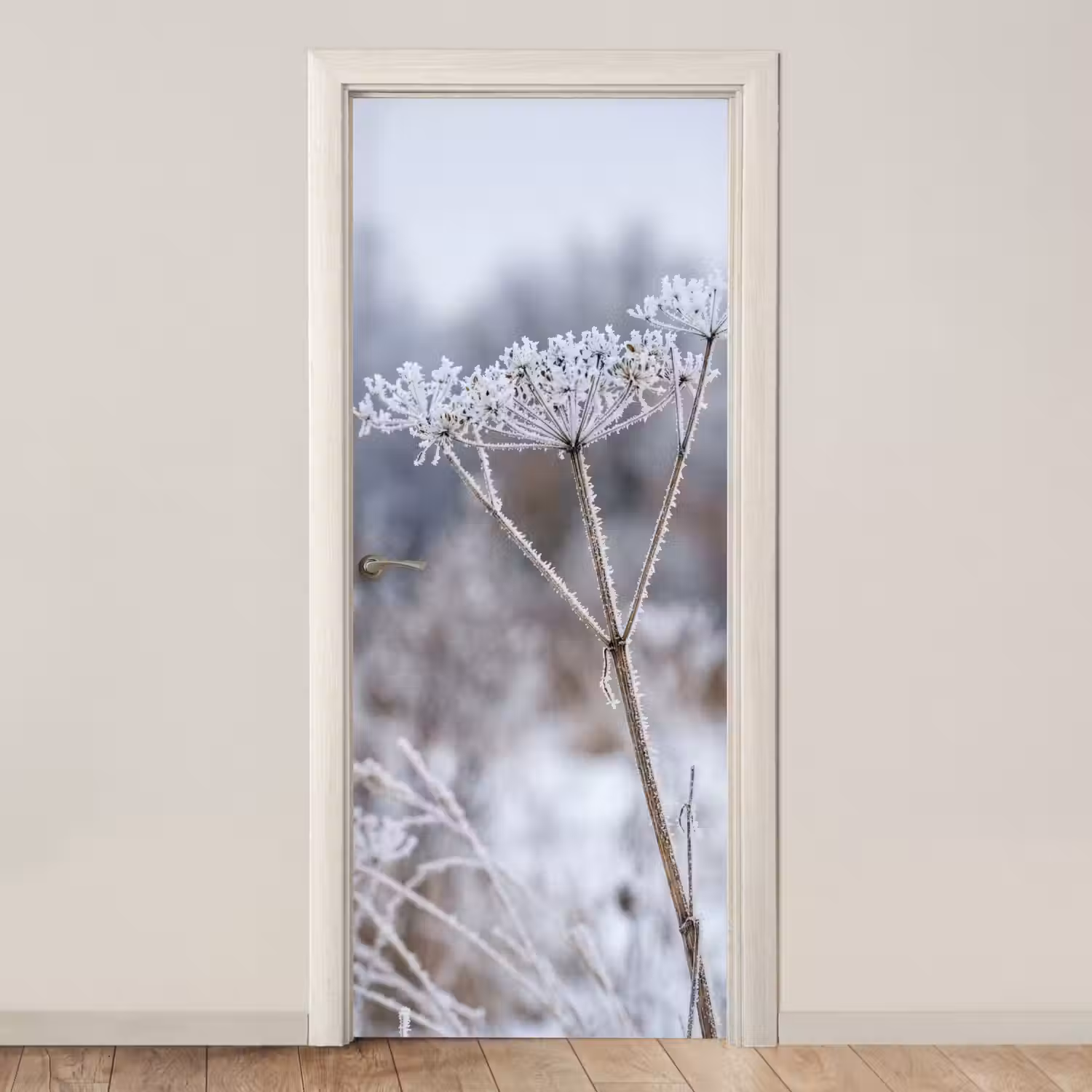 Schermbloem - Rijp - Kristallen - Winter - Delicaat deurposter klein -3d_beige