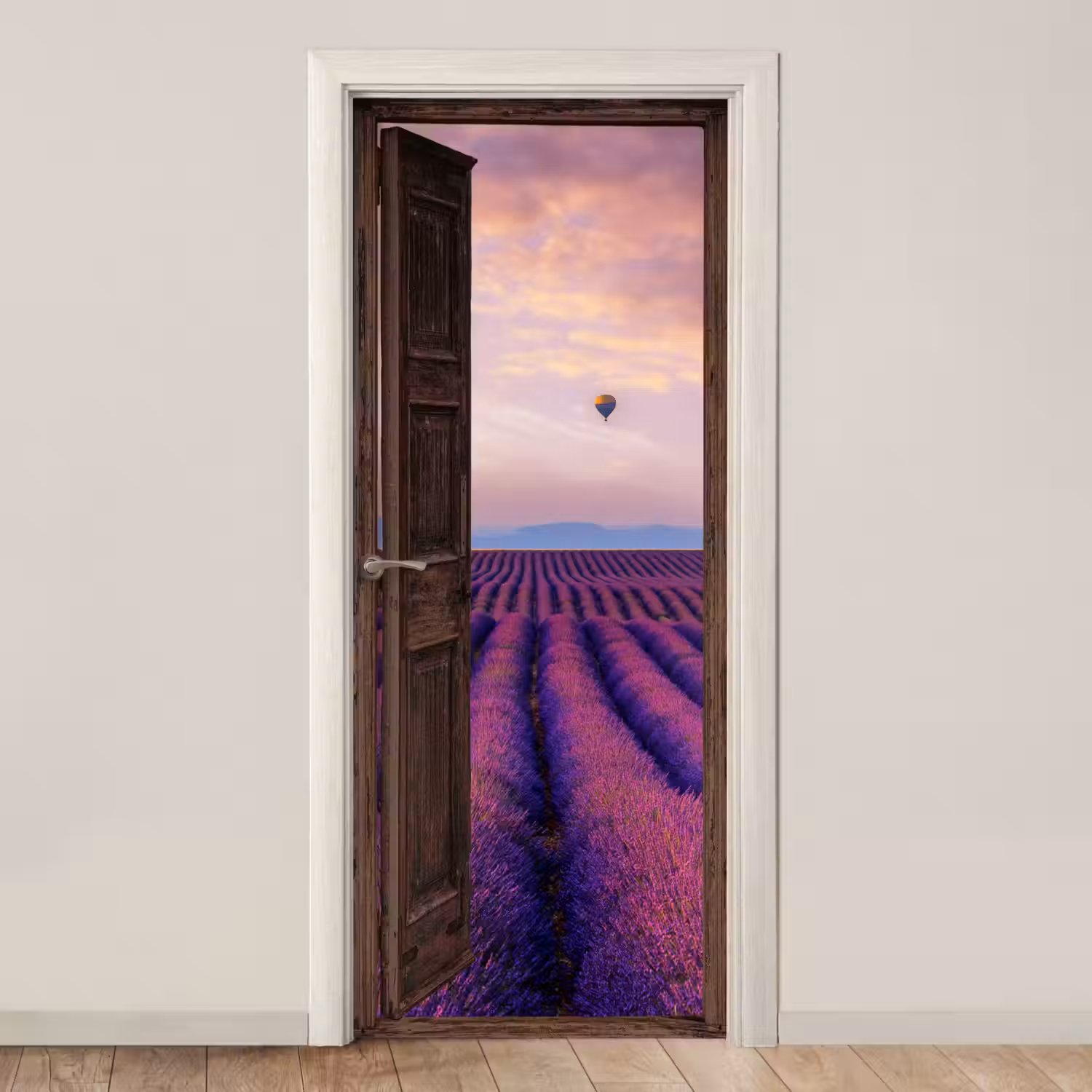 Doorkijk - Lavendel - Bloemen - Paars deurposter klein -3d_beige