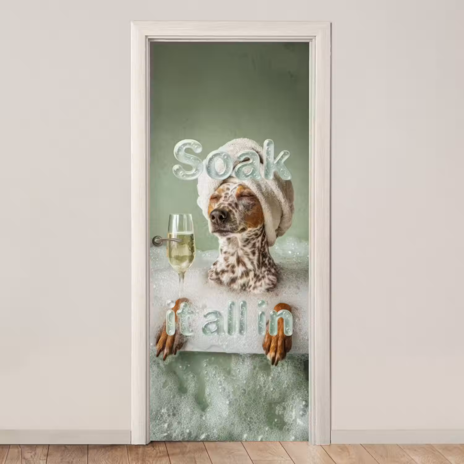 Soak it all in - Hond - Bad deurposter klein -3d_beige