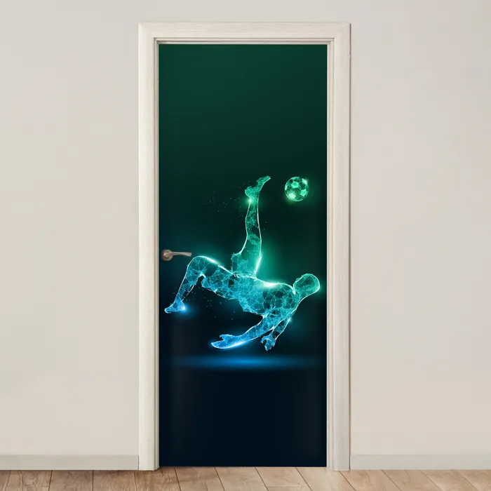 Voetbal - Voetballer - Jongen - Zwart deurposter klein -3d_beige