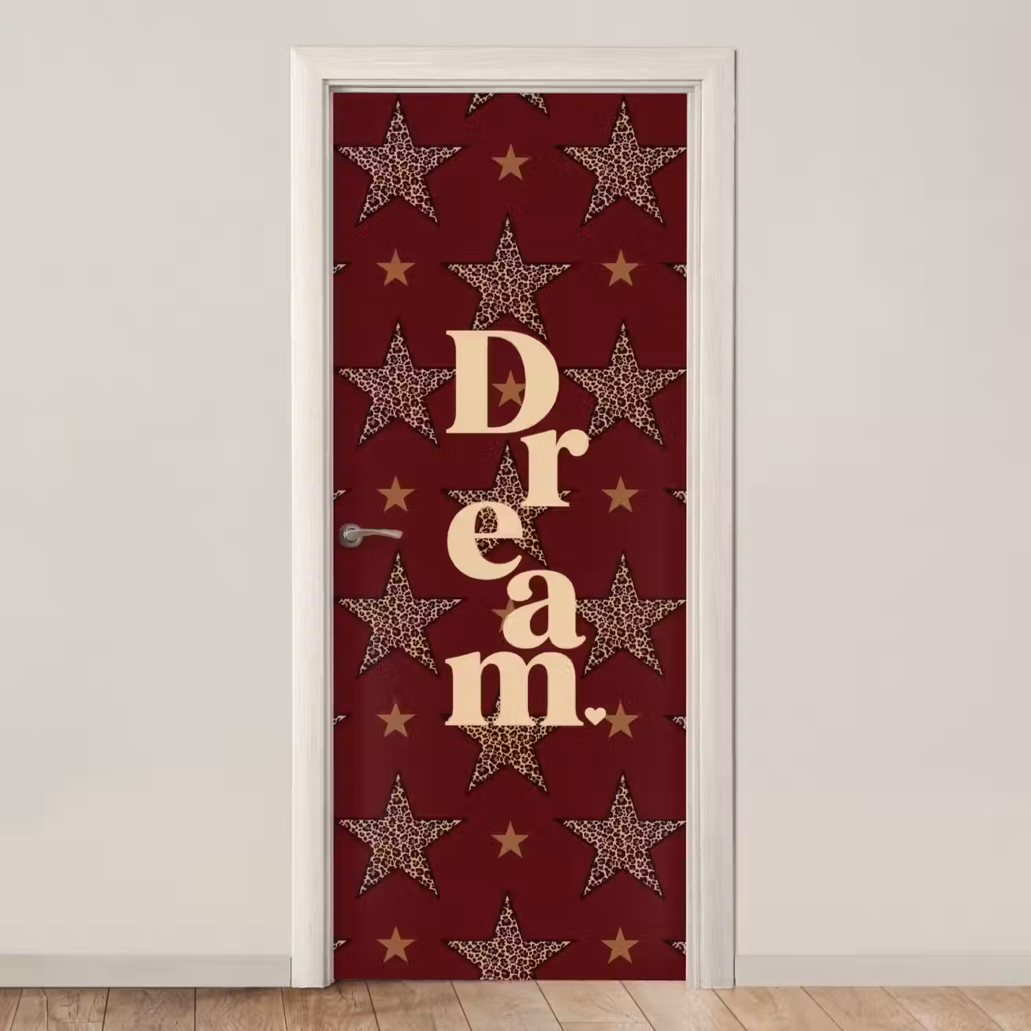 Sterren - Luipaardprint - Dream - Bordeaux deurposter klein -3d_beige