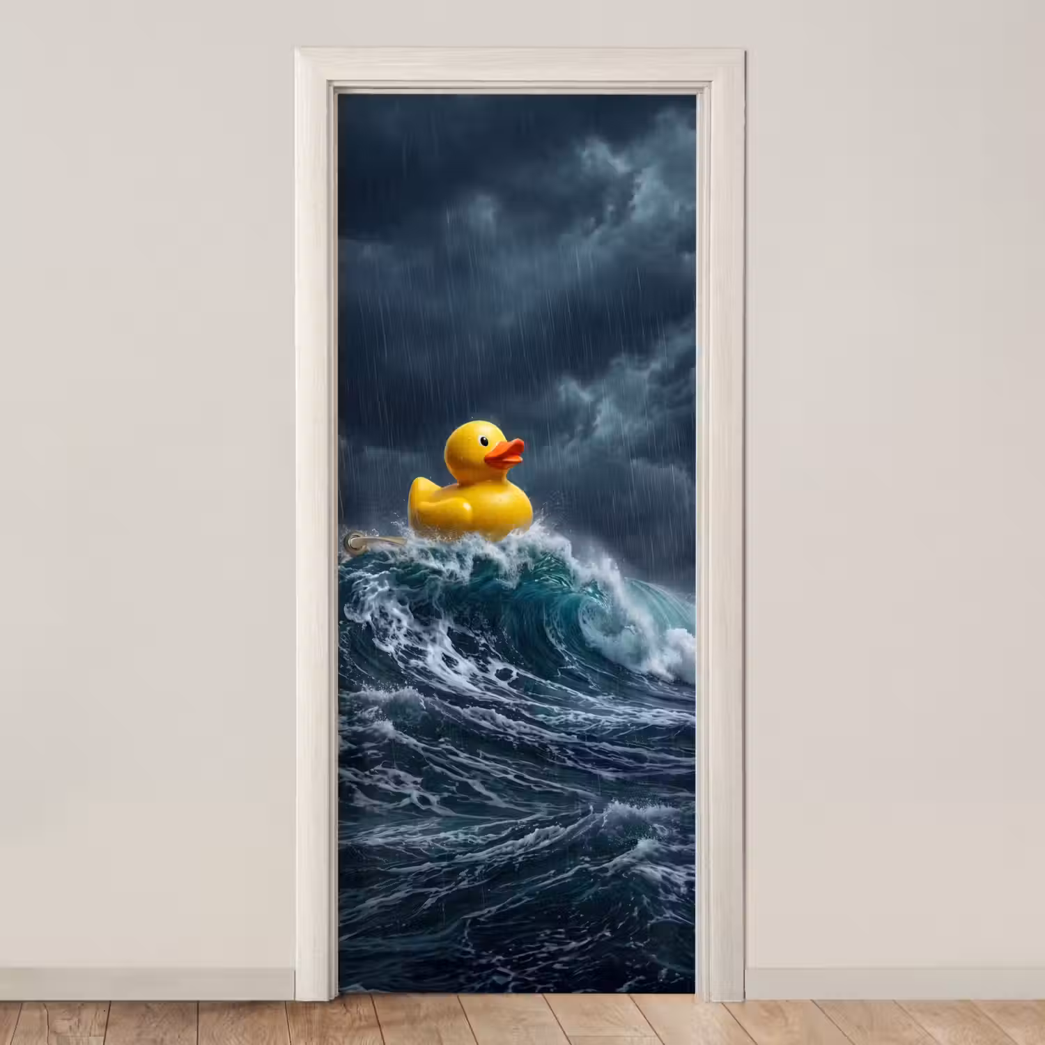Storm - Badeend - Golven deurposter klein -3d_beige