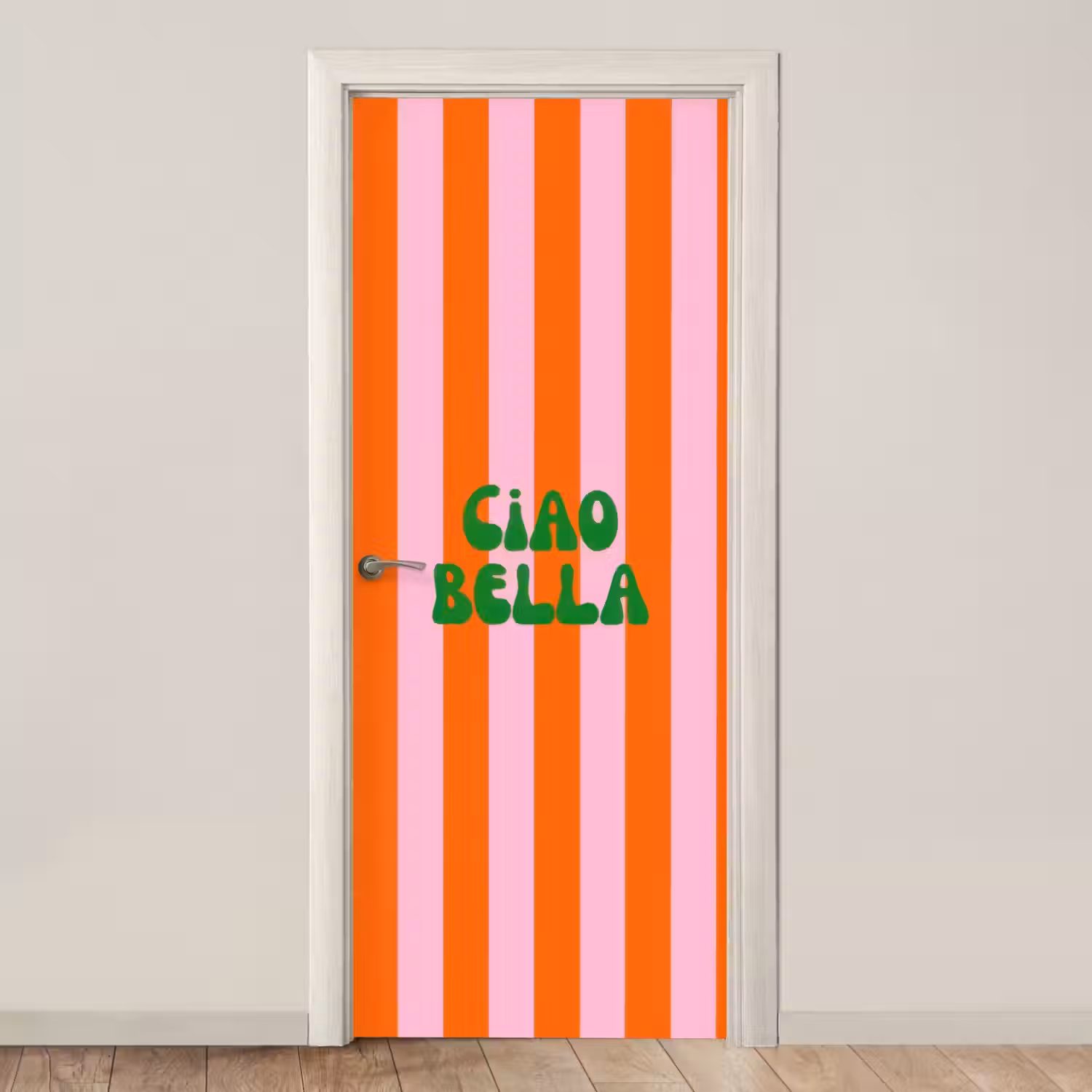 Strepen - Oranje - Verticaal - Ciao bella deurposter klein -3d_beige