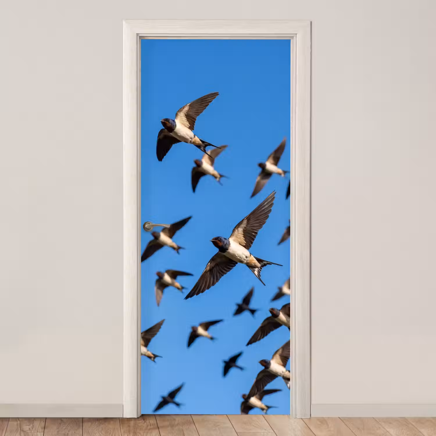 Zwaluwen - Vliegen - Blauw deurposter klein -3d_beige