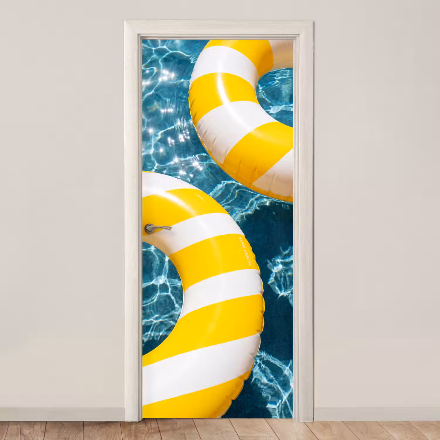 Zwembad - Zwembanden - Zomer - Geel - Blauw deurposter klein -3d_beige
