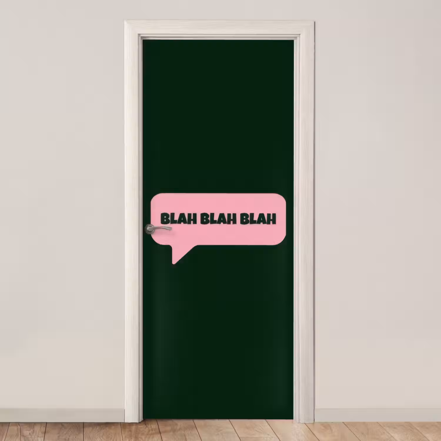 Tekstwolk - BLAH BLAH BLAH - Roze deurposter klein -3d_beige