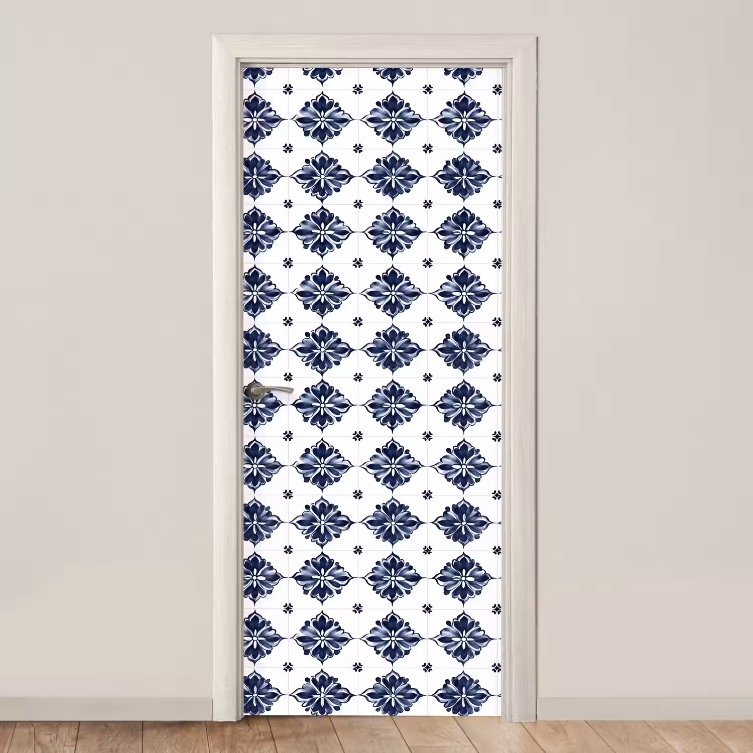 Tegelmotief - Blauw - Wit - Bloem deurposter klein 289 -3d_beige