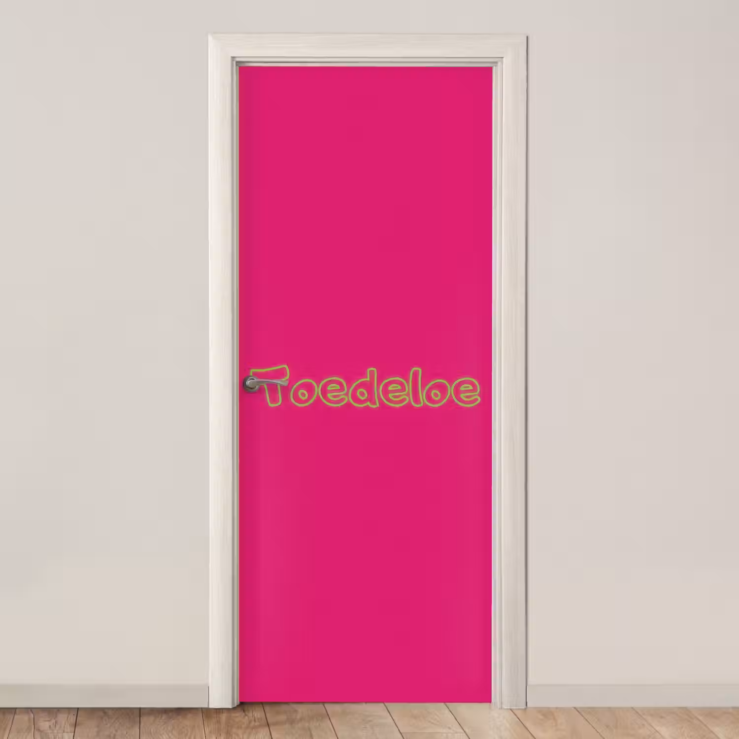 Toedeloe - Groen - Roze deurposter klein -3d_beige