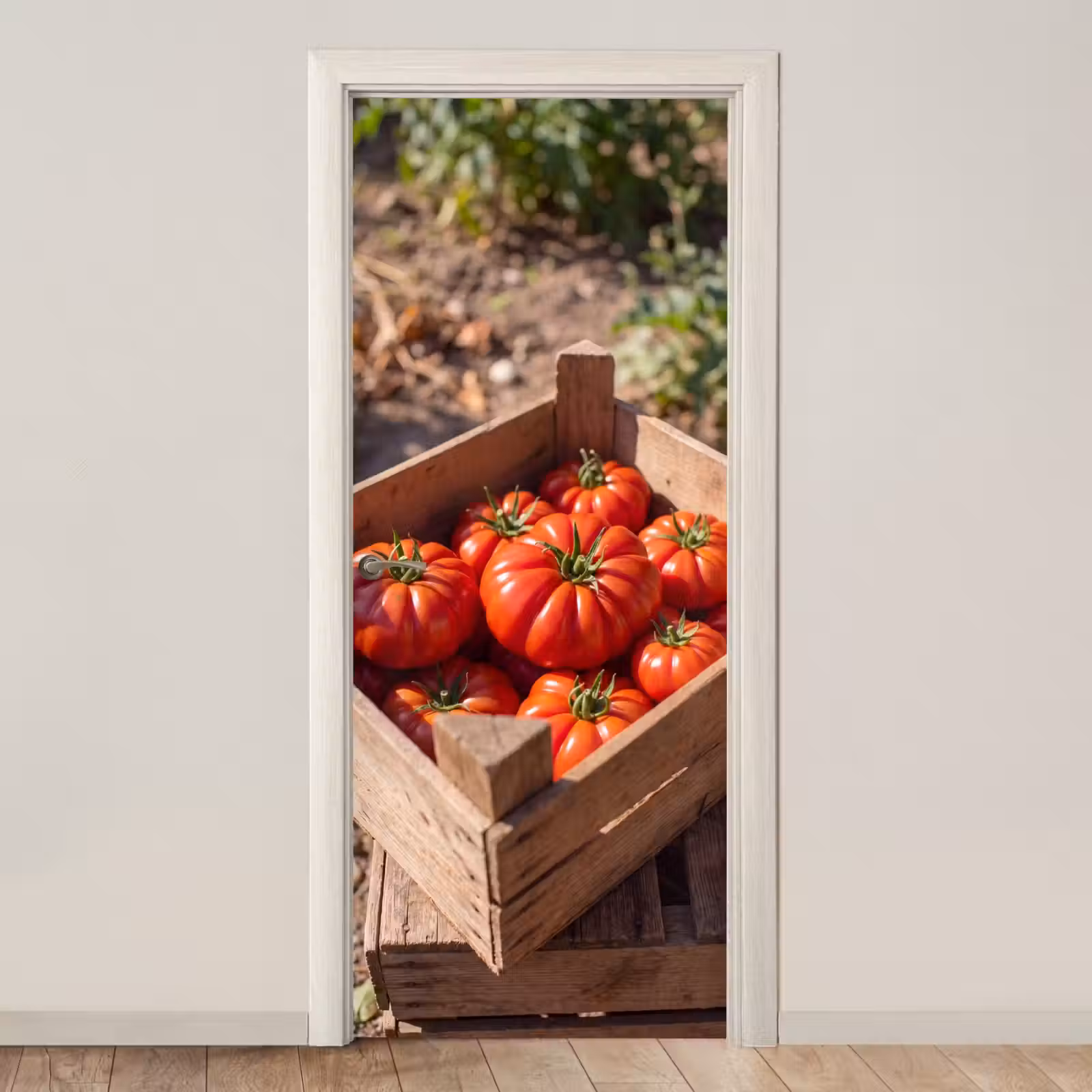 Door sticker - Tomato - Wooden - Crate - Tomaat - Houten - Kist deurposter klein