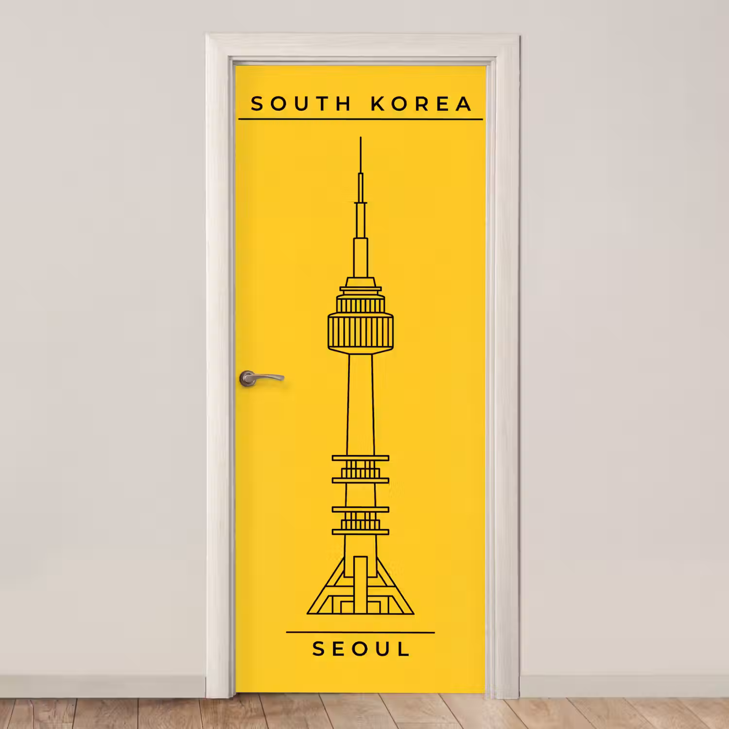 Toren - Seoul - Architectuur - Minimalistisch - Geel deurposter klein -3d_beige