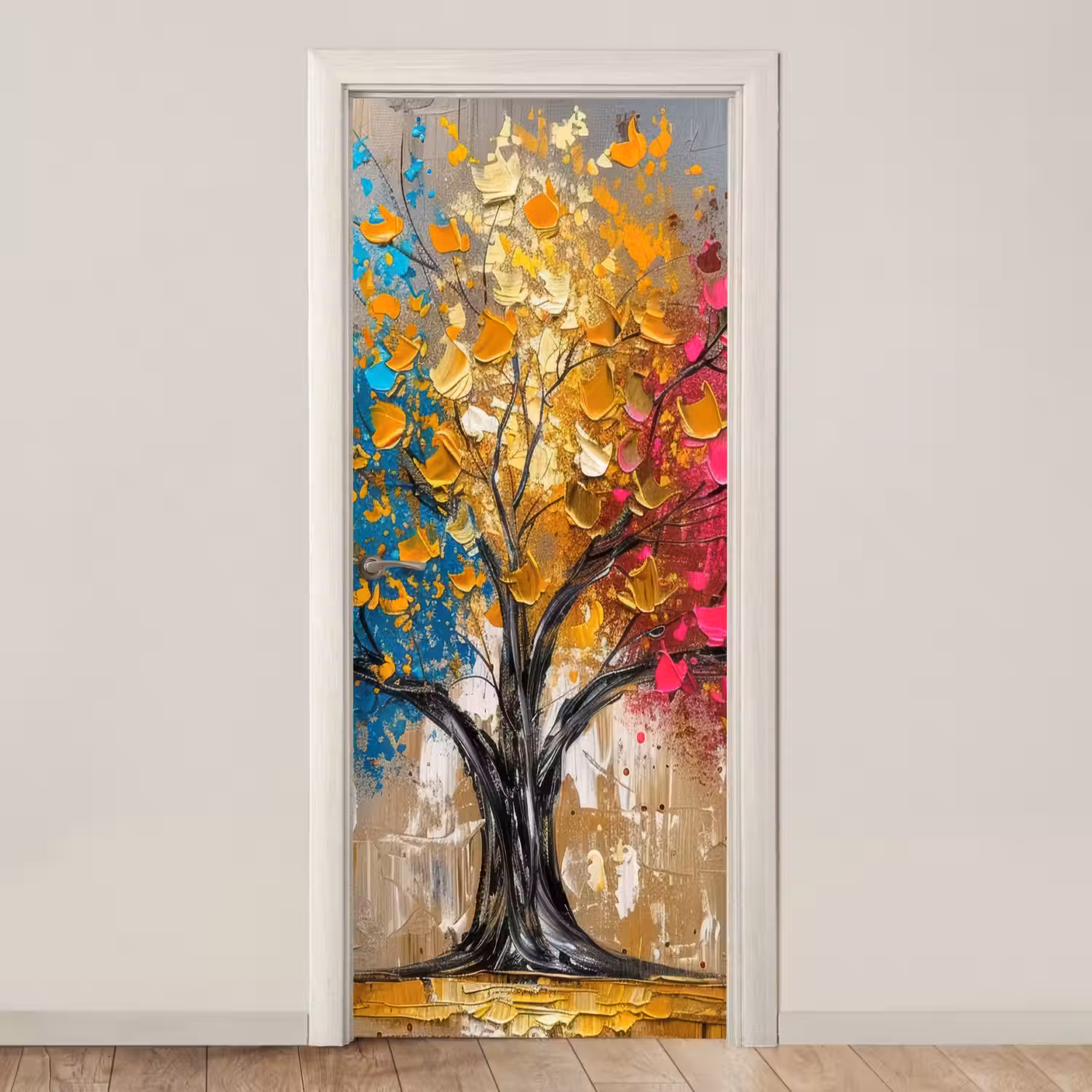 Boom - Kleurrijk - Grijs - Modern deurposter klein -3d_beige