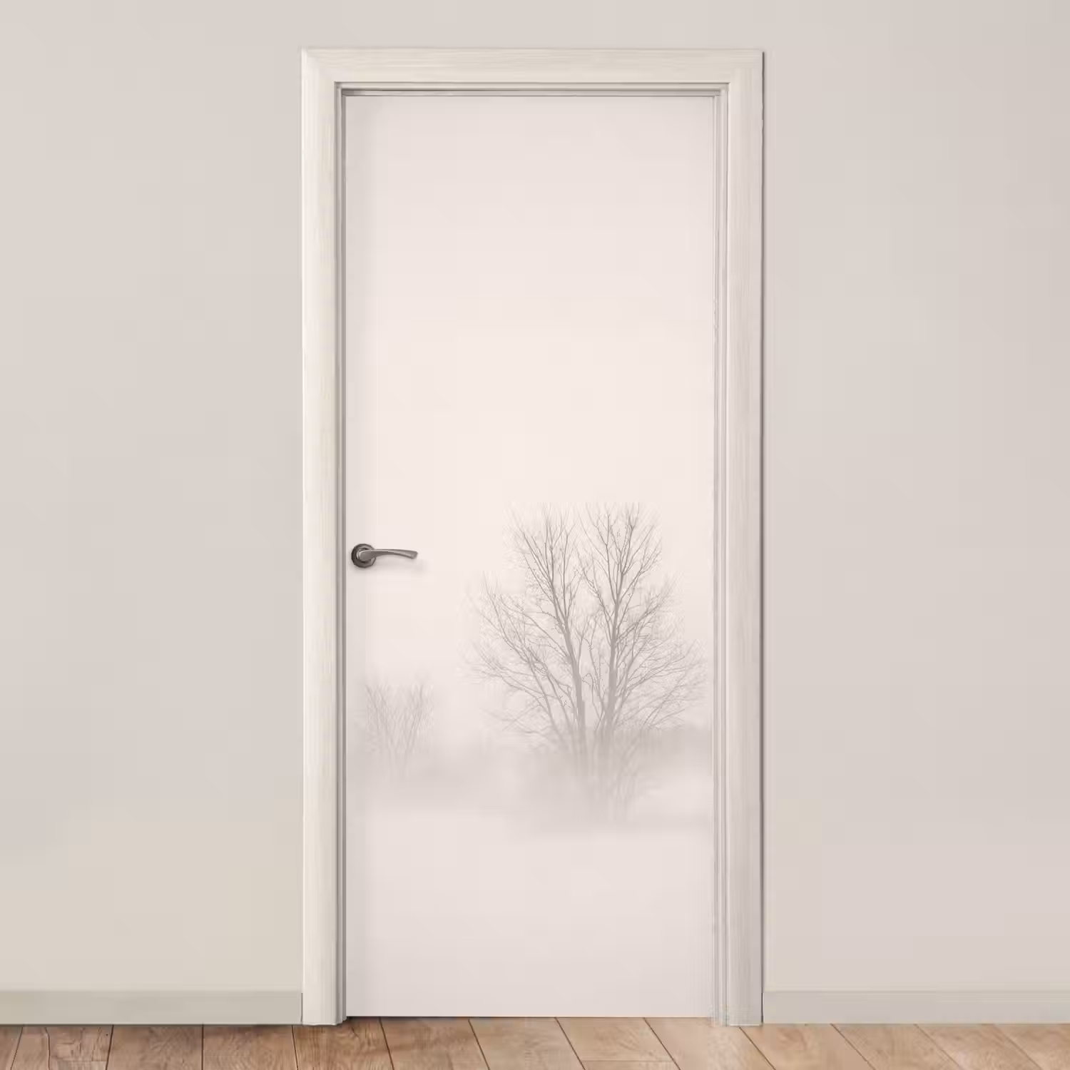 Boom - Mist - Sneeuw - Winter - Minimalistisch deurposter klein -3d_beige