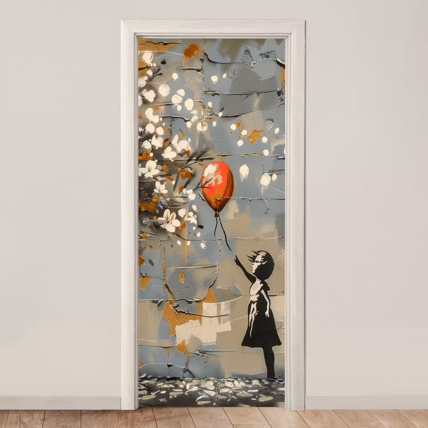 Boom - Graffiti - Banksy Style - Balloon Girl deurposter klein -3d_beige