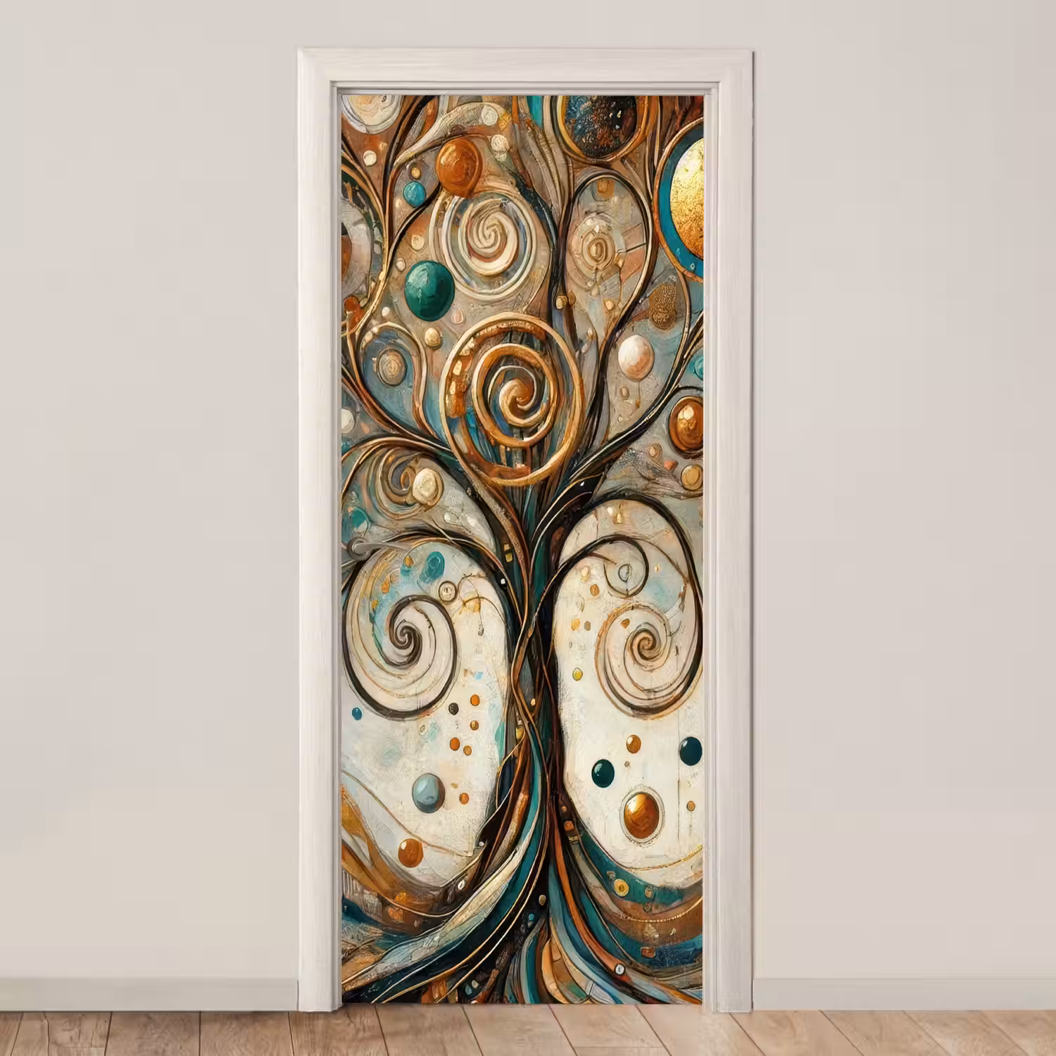 Levensboom - Boom - Abstract - Modern deurposter klein -3d_beige