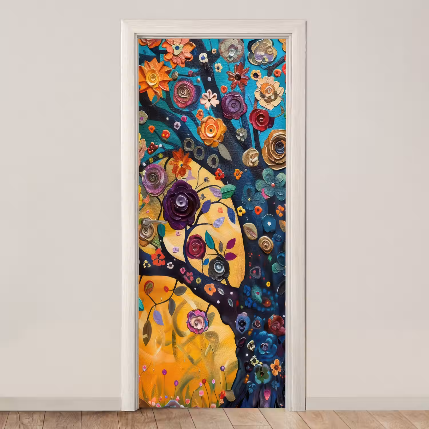 Boom - Levensboom - Kleurrijk - Bloemen - Modern deurposter klein -3d_beige