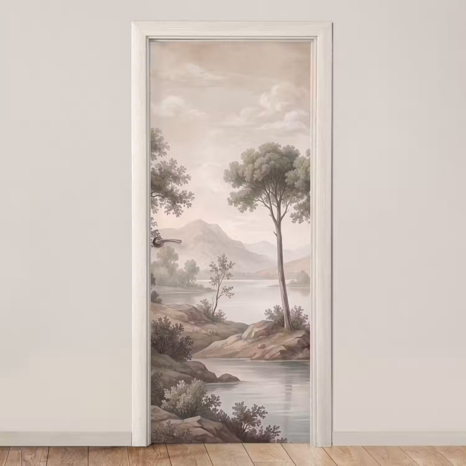 Bomen - Meer - Bergen - Illustratie deurposter klein -3d_beige