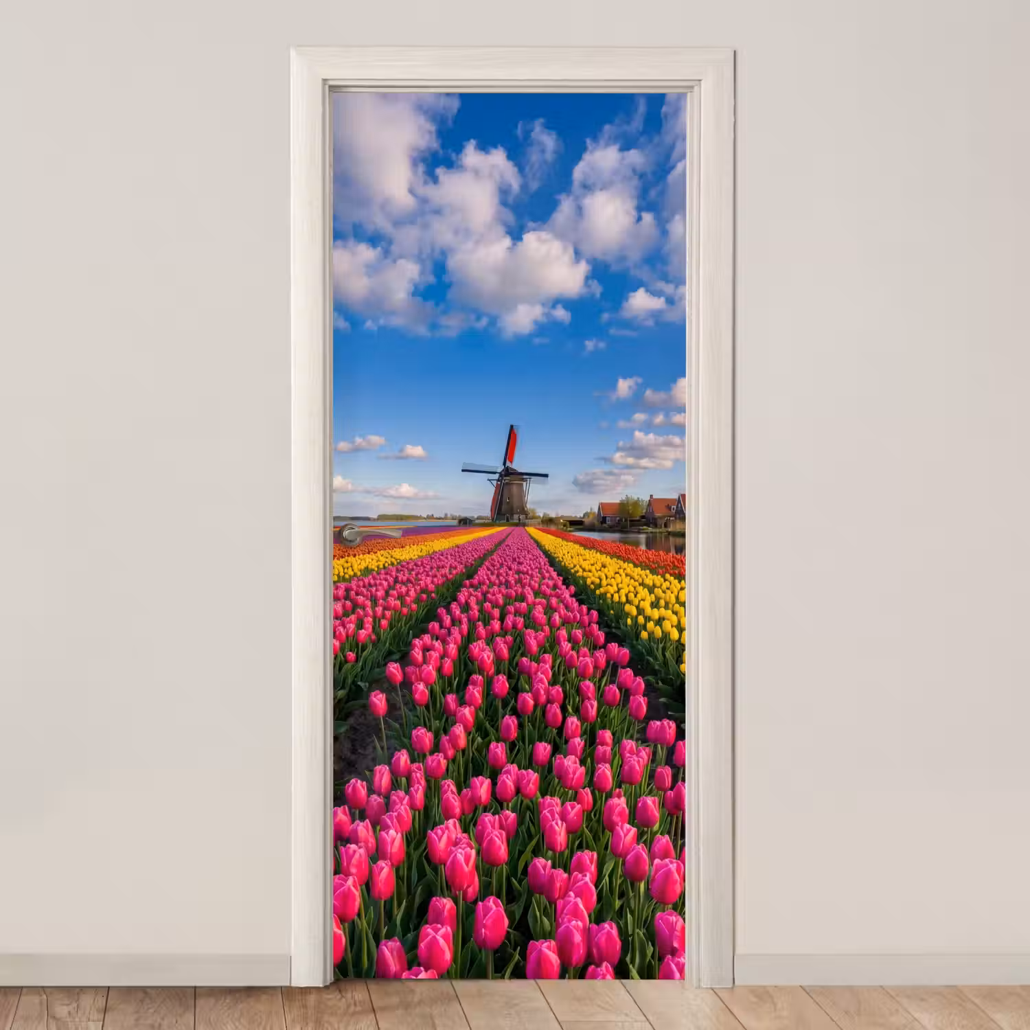 Tulpen - Holland - Molen - Kleurrijk deurposter klein -3d_beige