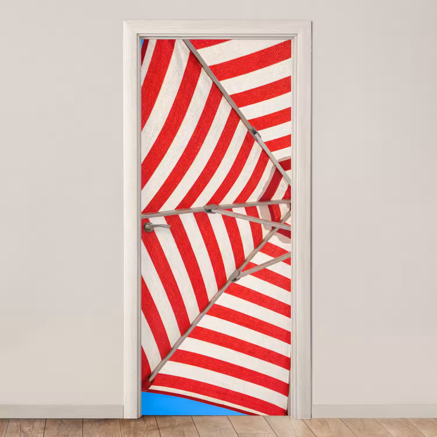 Parasol - Strepen - Zomer - Rood - Blauw deurposter klein -3d_beige