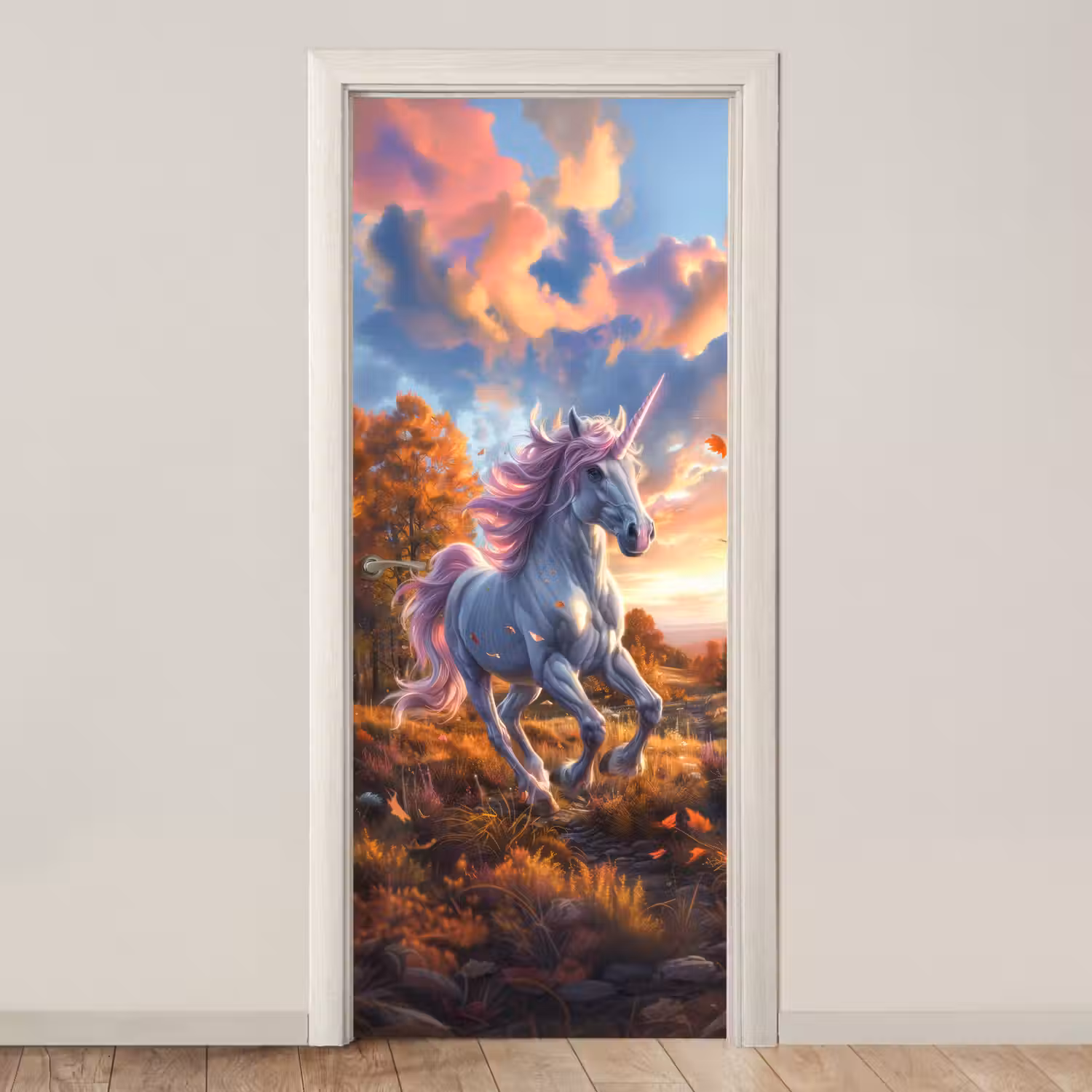 Eenhoorn - Sprookjes dier - Natuur - Meisjes deurposter klein -3d_beige