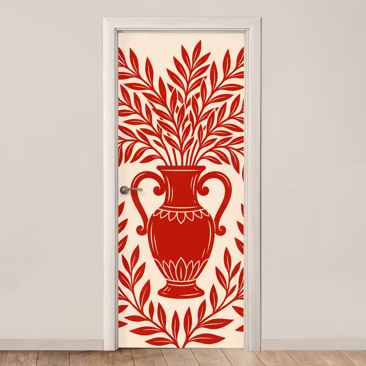 Vaas - Planten - Decoratie - Abstract - Rood deurposter klein -3d_beige