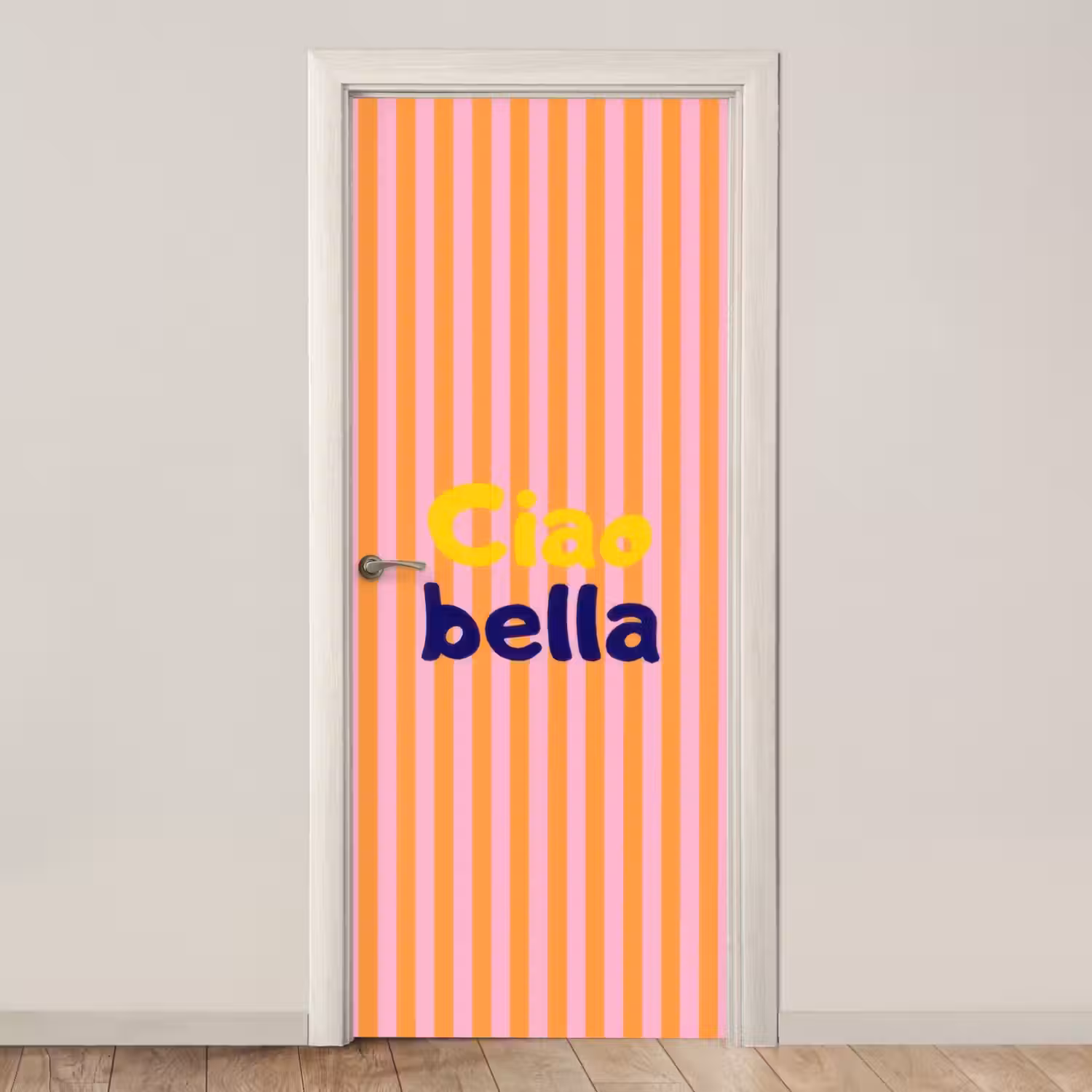 Verticaal - Strepen - Oranje - Ciao bella deurposter klein -3d_beige