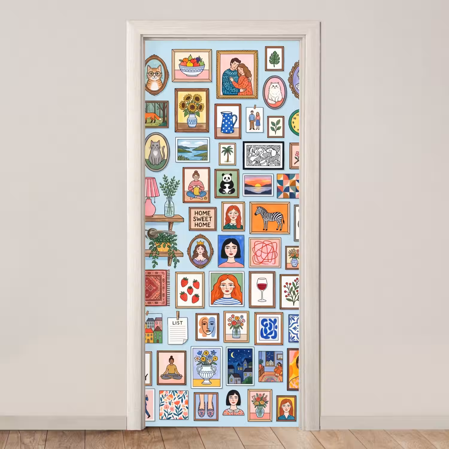 Wanddecoratie - Collectie - Huis - Illustratief - Kleurrijk deurposter klein -3d_beige