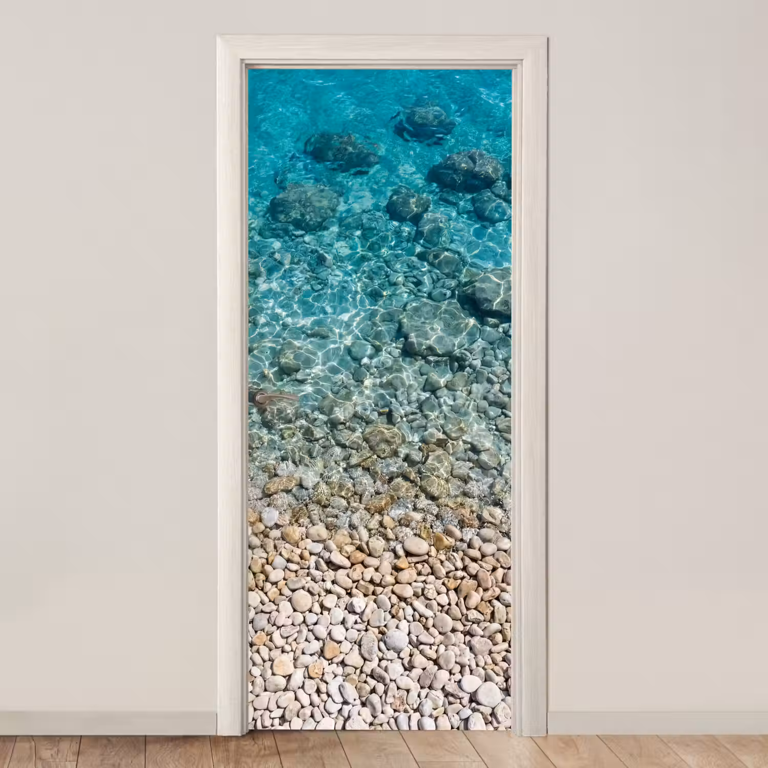 Water - Kiezels - Natuur - Levendig - Turkoois deurposter klein -3d_beige