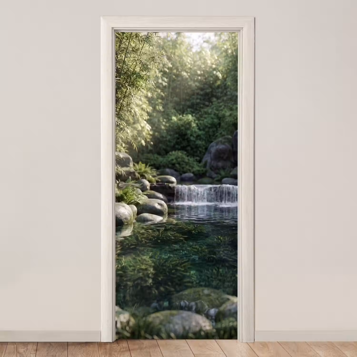 Beek - Waterval - Natuur - Groen deurposter klein -3d_beige